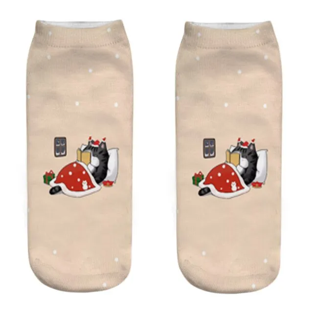 1 Pair 3D Printing Colorful Cute Happy Cat Daily Life Series Animal Socks