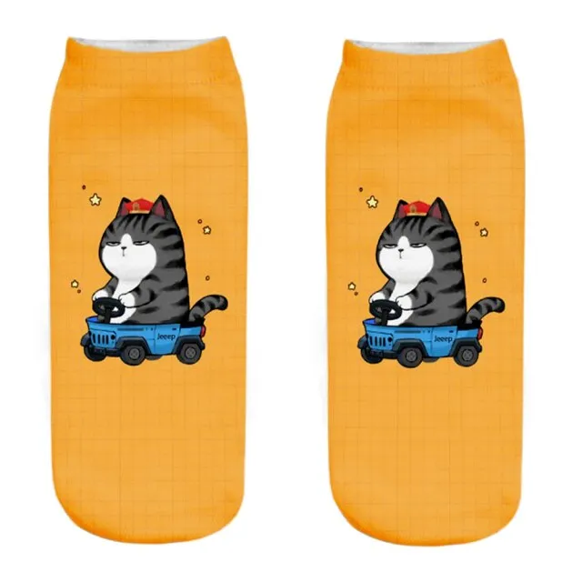 1 Pair 3D Printing Colorful Cute Happy Cat Daily Life Series Animal Socks