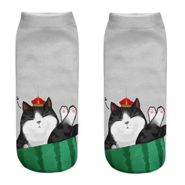 1 Pair 3D Printing Colorful Cute Happy Cat Daily Life Series Animal Socks