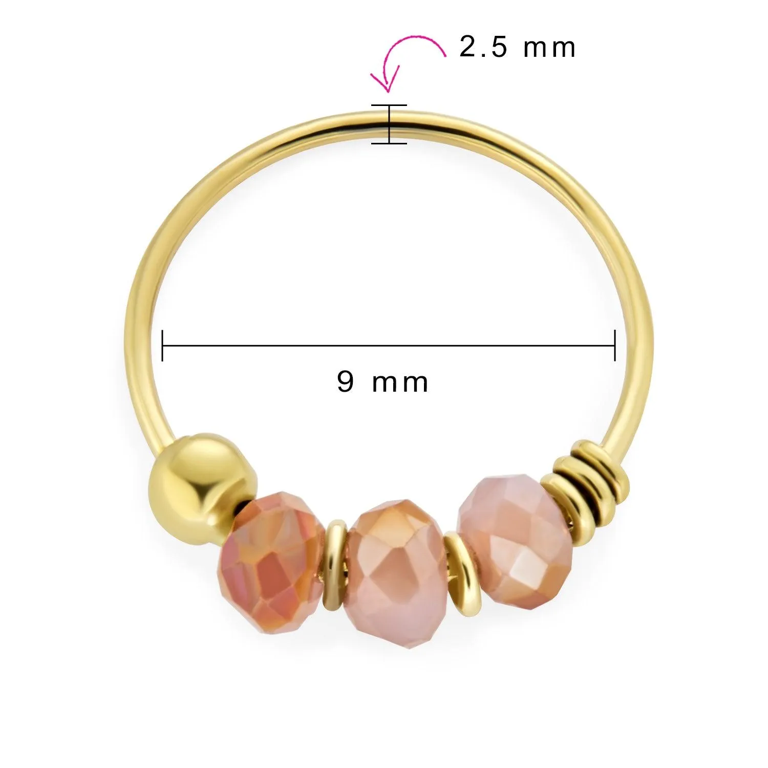 10-14K Gold CZ Pink Quartz Opal Angel Wing Septum Hoop Nose Stud Ring Tragus