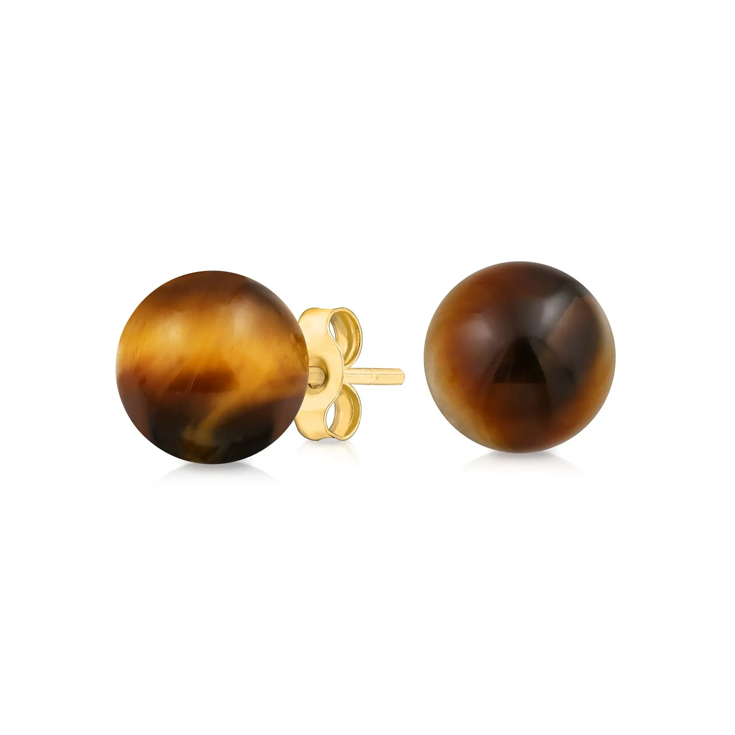 14K Yellow Gold Gemstone Bead Ball Stud Earrings 6mm Size Birthstone Colors