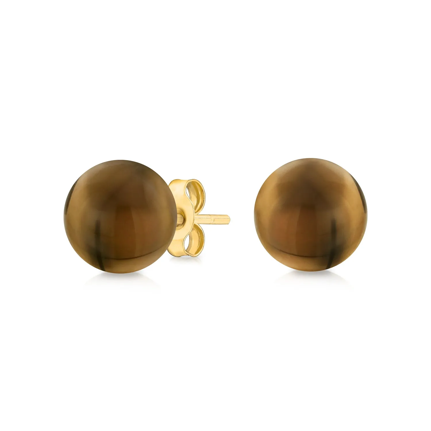 14K Yellow Gold Gemstone Bead Ball Stud Earrings 6mm Size Birthstone Colors