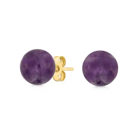 14K Yellow Gold Gemstone Bead Ball Stud Earrings 6mm Size Birthstone Colors