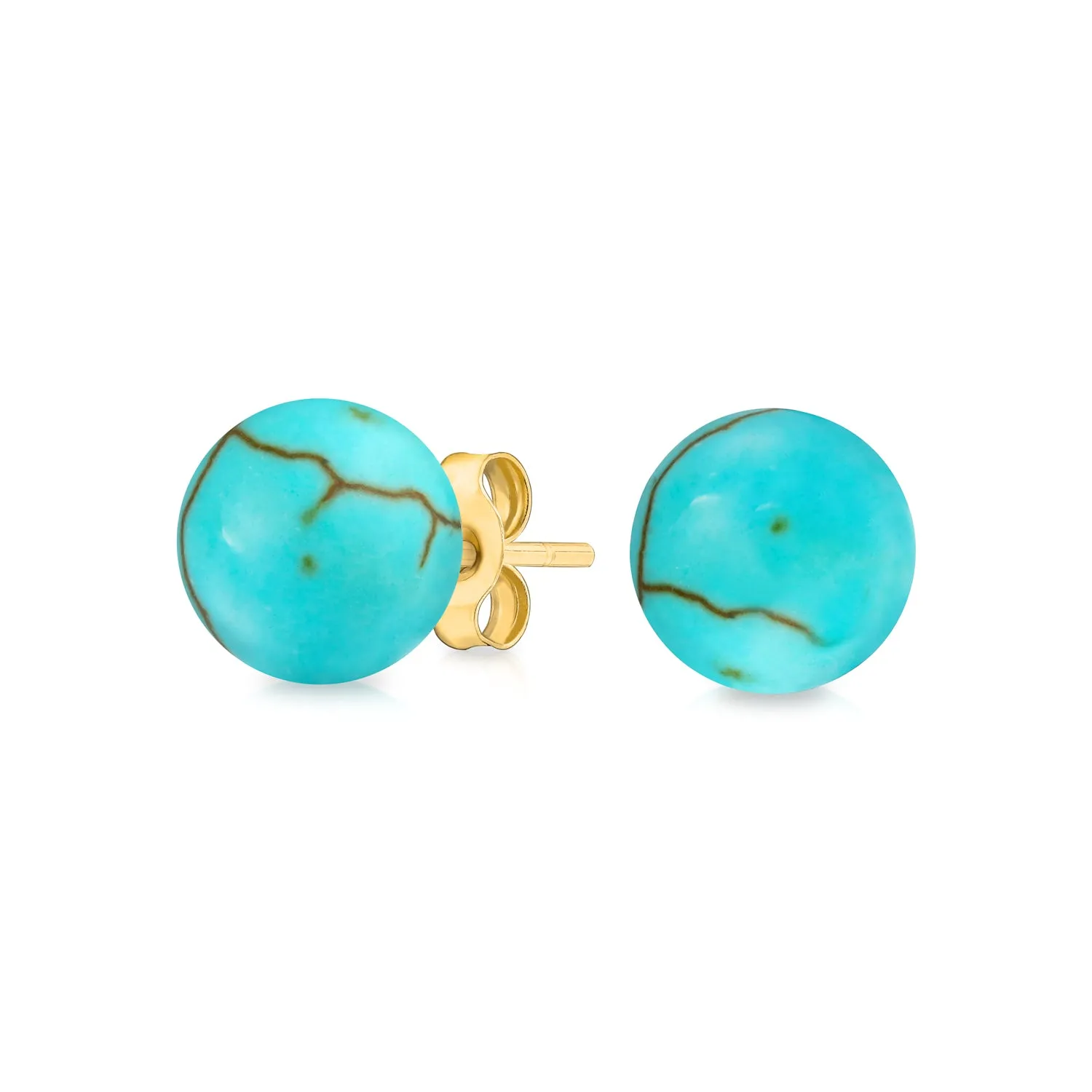 14K Yellow Gold Gemstone Bead Ball Stud Earrings 6mm Size Birthstone Colors