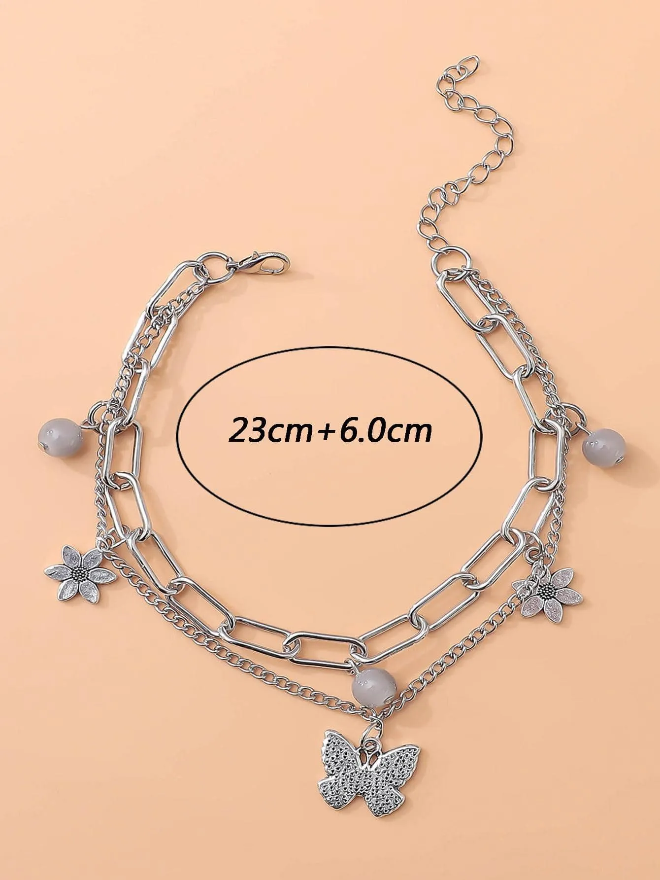 1pc Fashion Zinc Alloy Butterfly & Flower Pendant Anklet Chain For Women For Travel