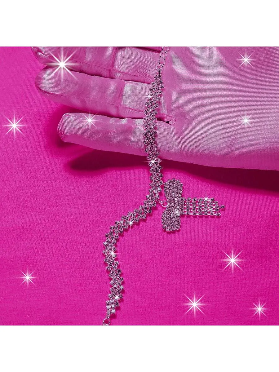 1pc Glamorous Rhinestone Bow Charm Anklet For Women For Daily Decoration