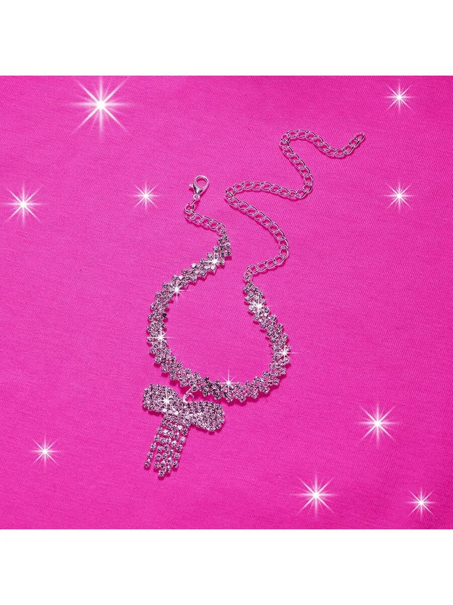 1pc Glamorous Rhinestone Bow Charm Anklet For Women For Daily Decoration