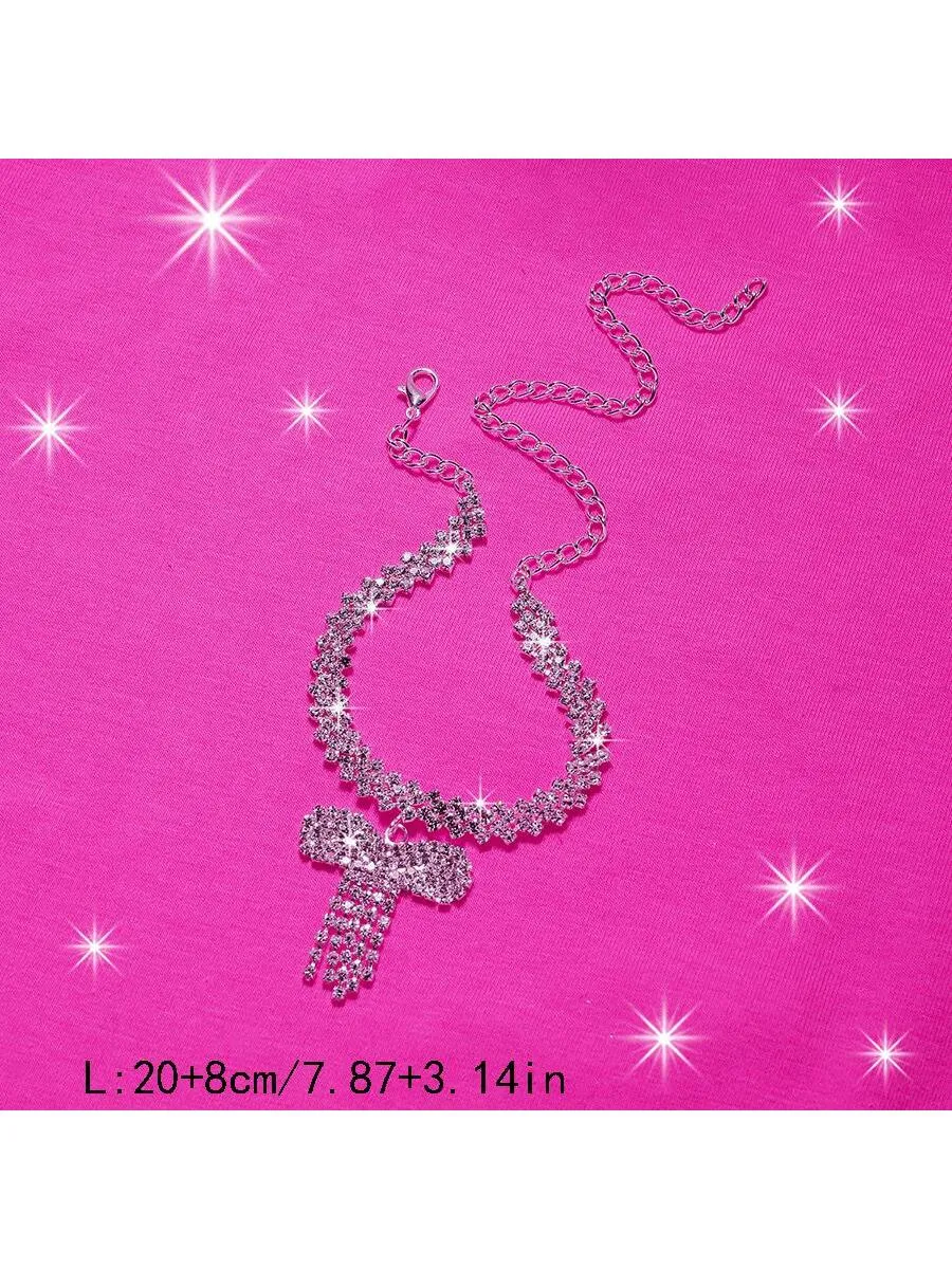 1pc Glamorous Rhinestone Bow Charm Anklet For Women For Daily Decoration