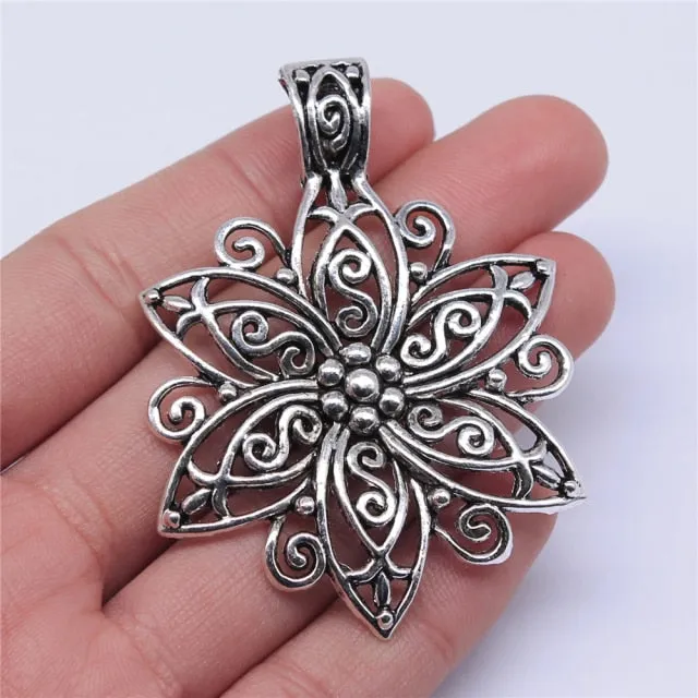 1pcs 66x47mm Filigree Big Bohemia Flower Charm Pendants For Necklace Making DIY Jewelry Findings