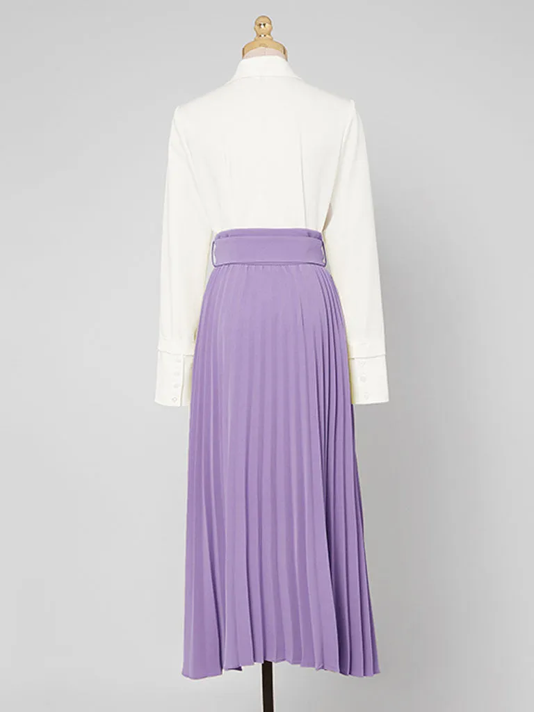 2PS White 1950S Vintage Classic Top And Purple Irregular Pleated Hem  High Waist Skirt Suit