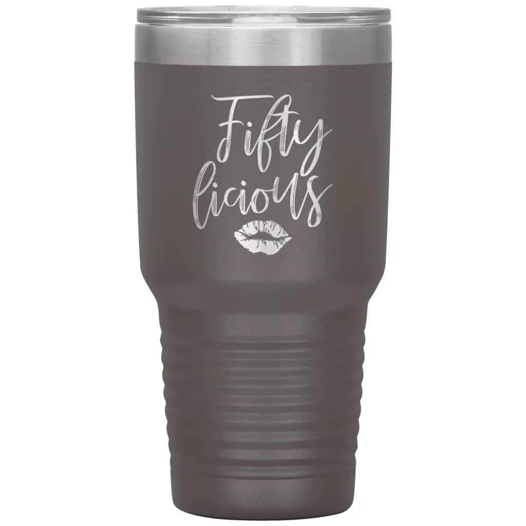 50th Birthday Tumbler For Women Mom Grandma Aunt Sister Fiftylicious Laser Etched 30oz Stainless Steel Tumbler