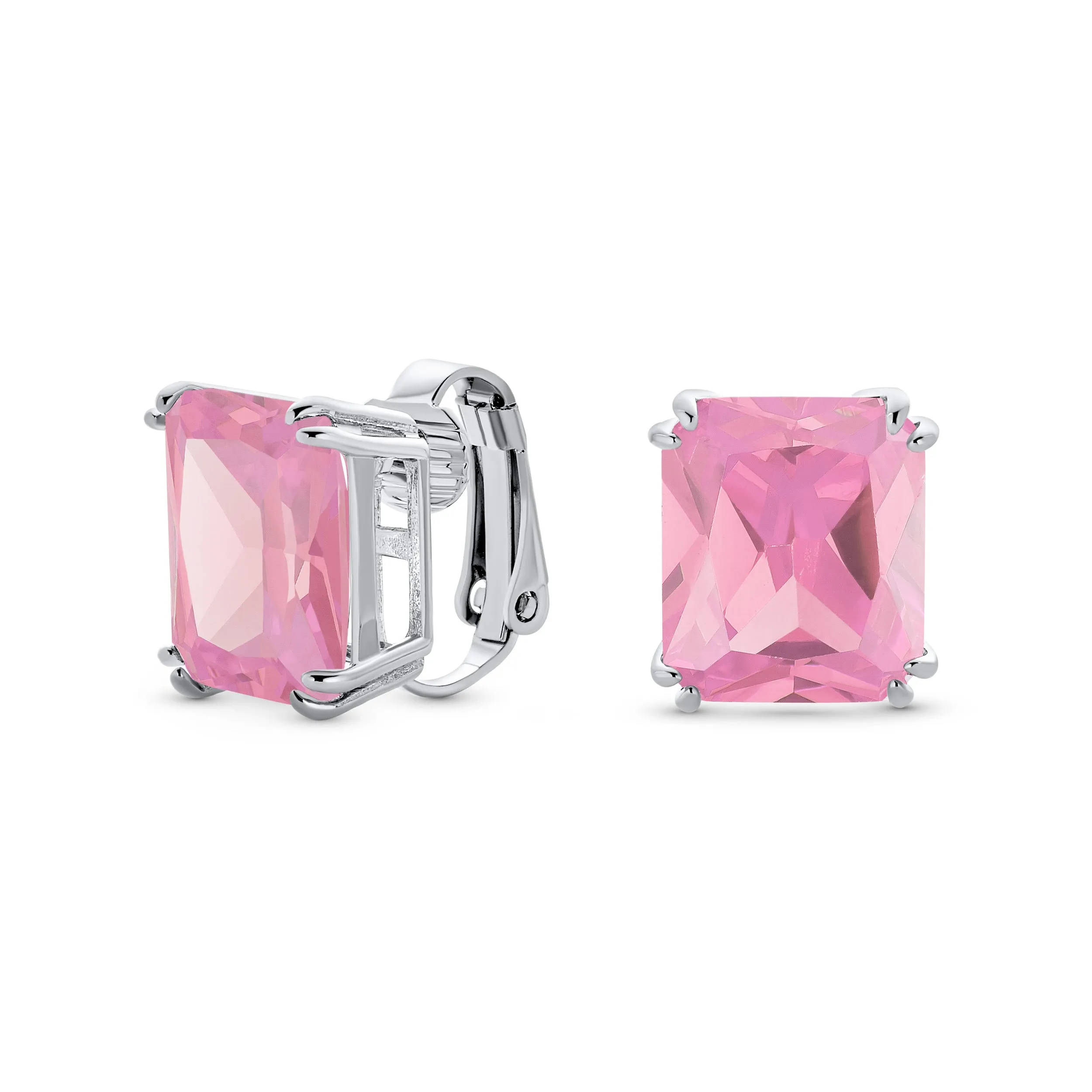 5CT Princess Cut Solitaire CZ Clip On Stud Earrings Birthstone Colors