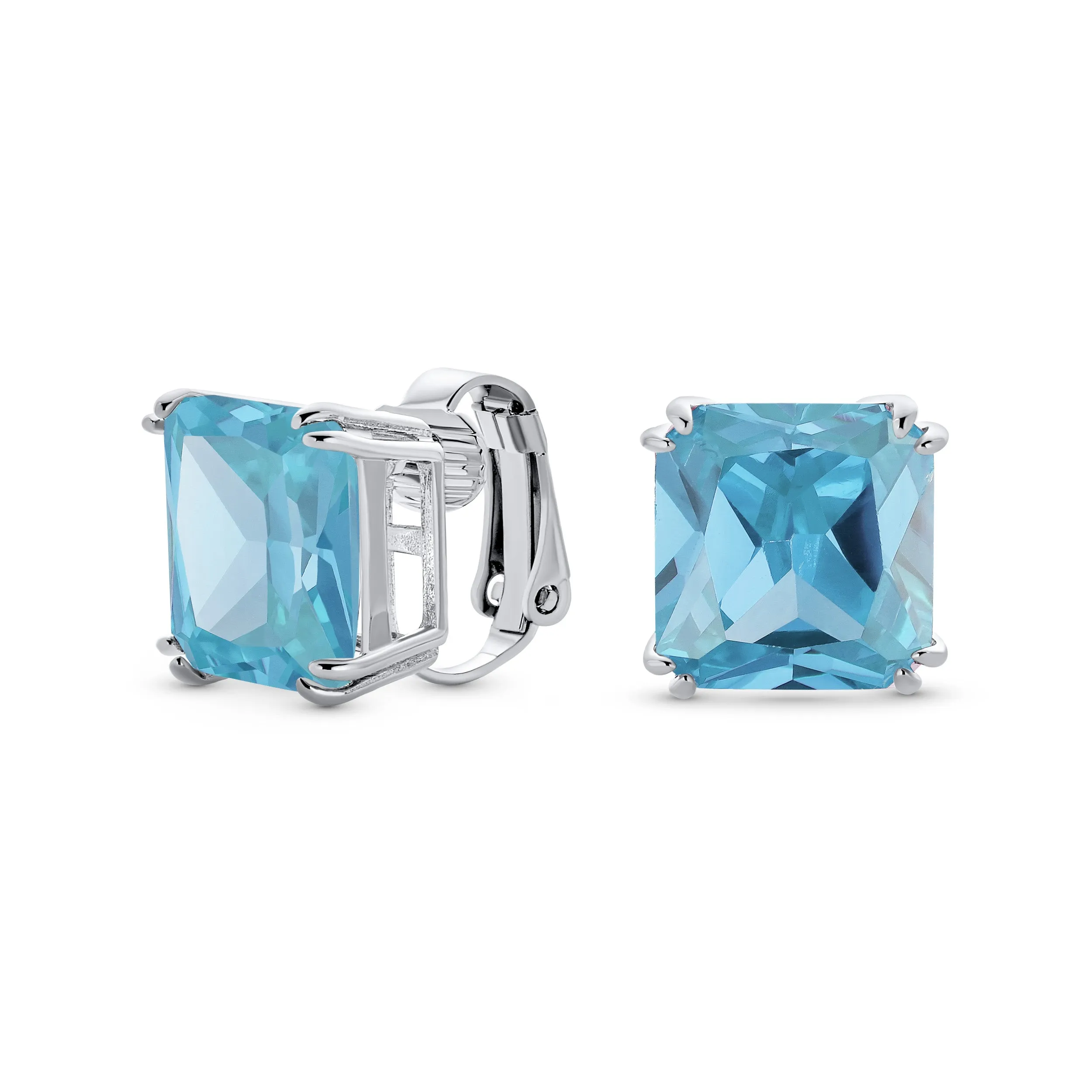 5CT Princess Cut Solitaire CZ Clip On Stud Earrings Birthstone Colors