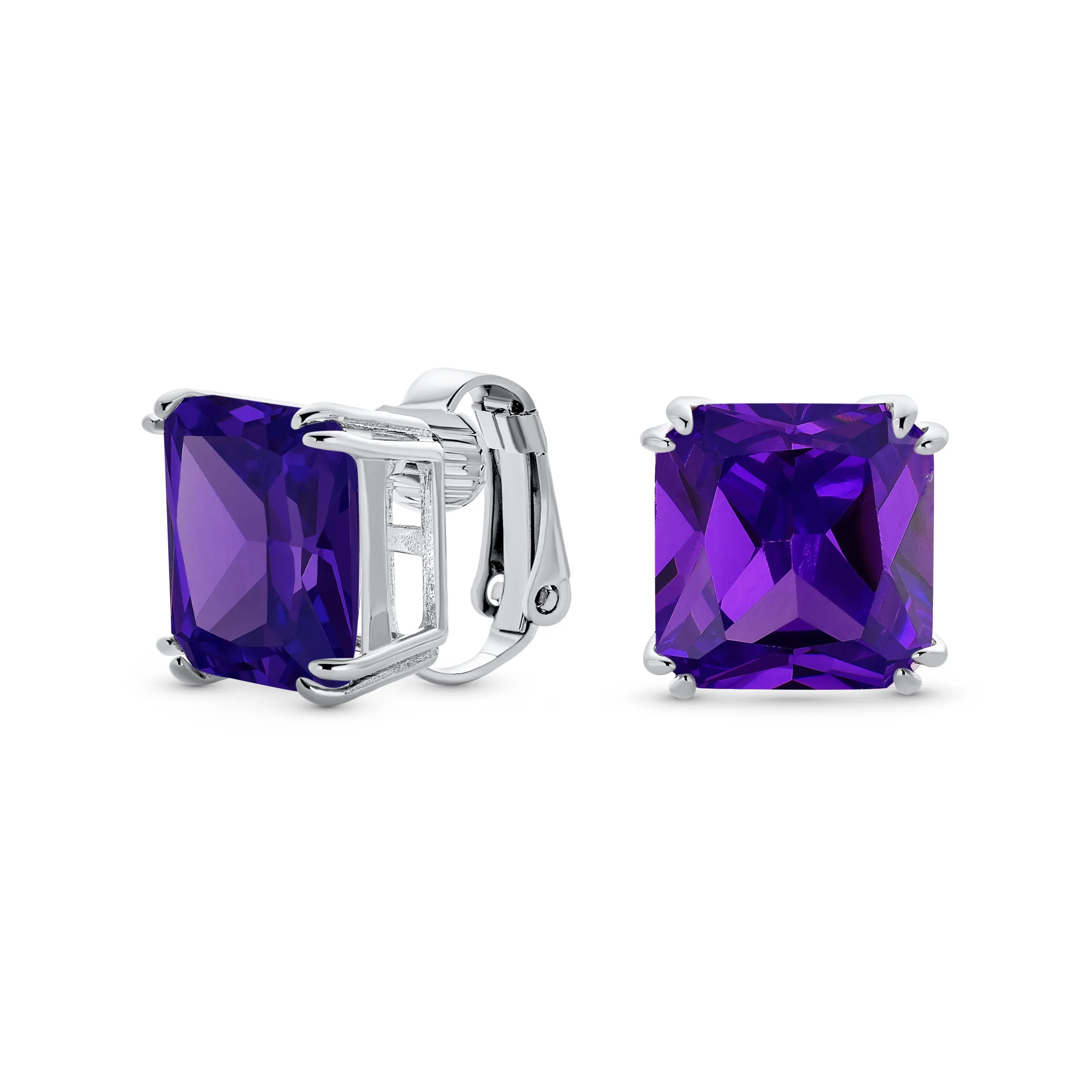 5CT Princess Cut Solitaire CZ Clip On Stud Earrings Birthstone Colors