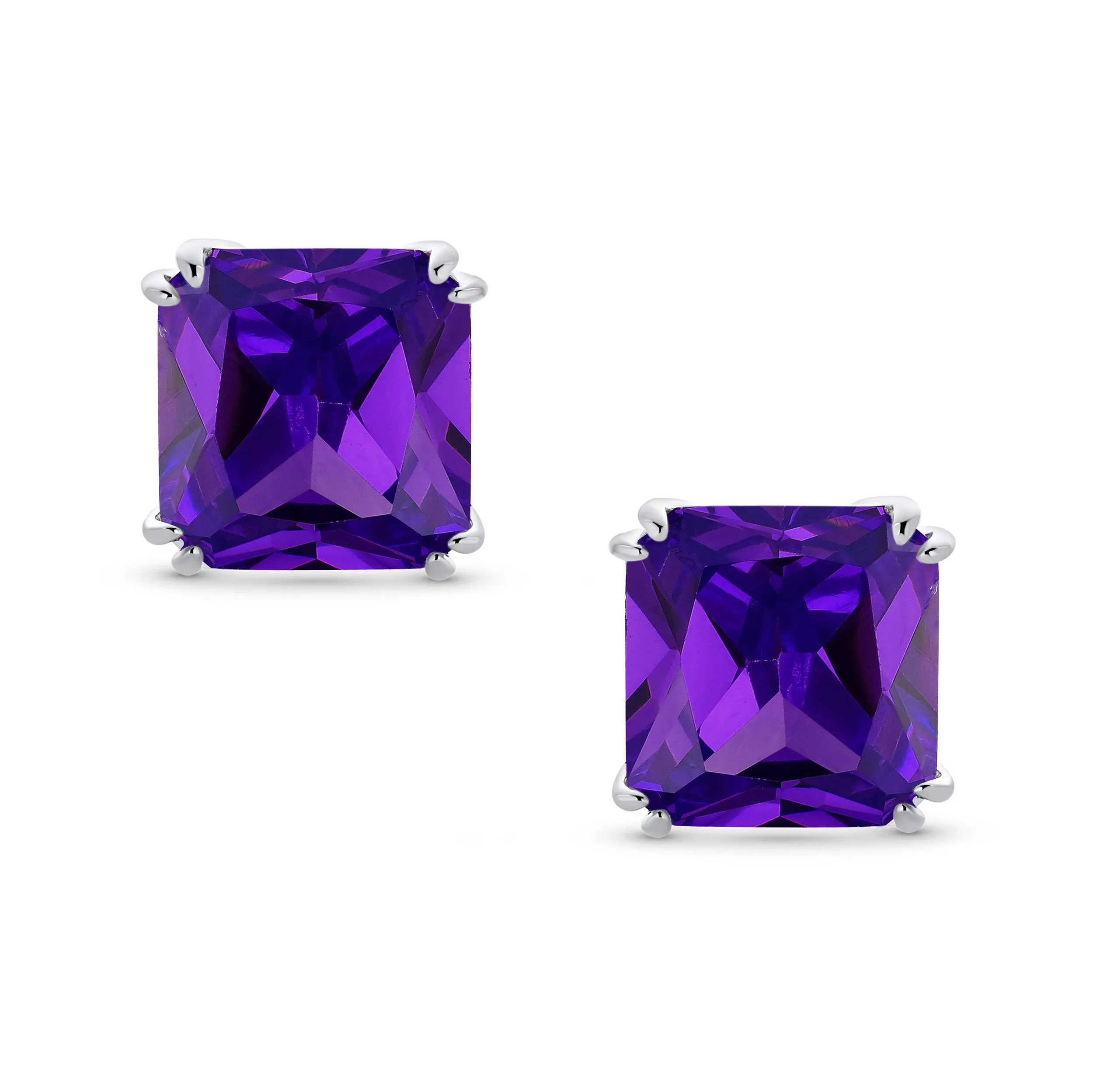 5CT Princess Cut Solitaire CZ Clip On Stud Earrings Birthstone Colors