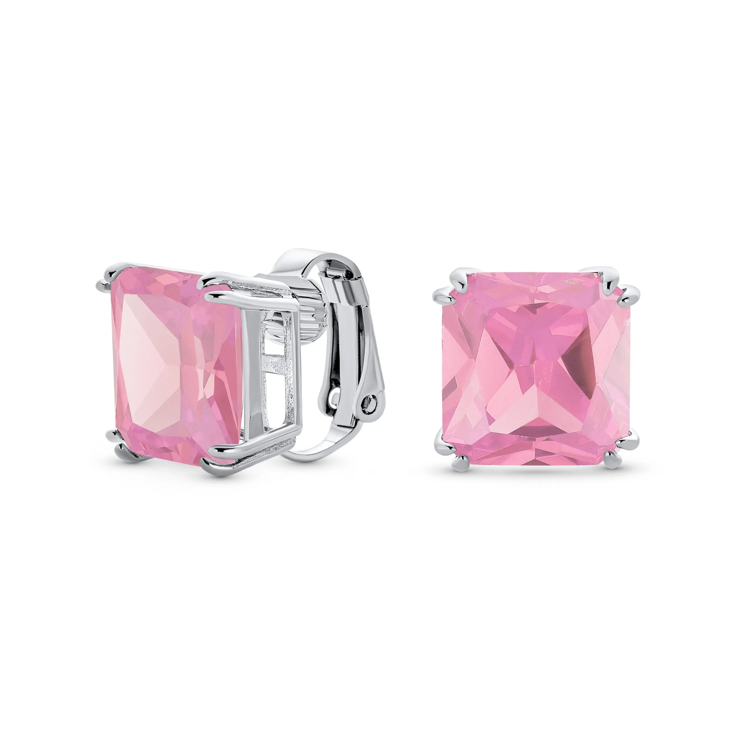 5CT Princess Cut Solitaire CZ Clip On Stud Earrings Birthstone Colors