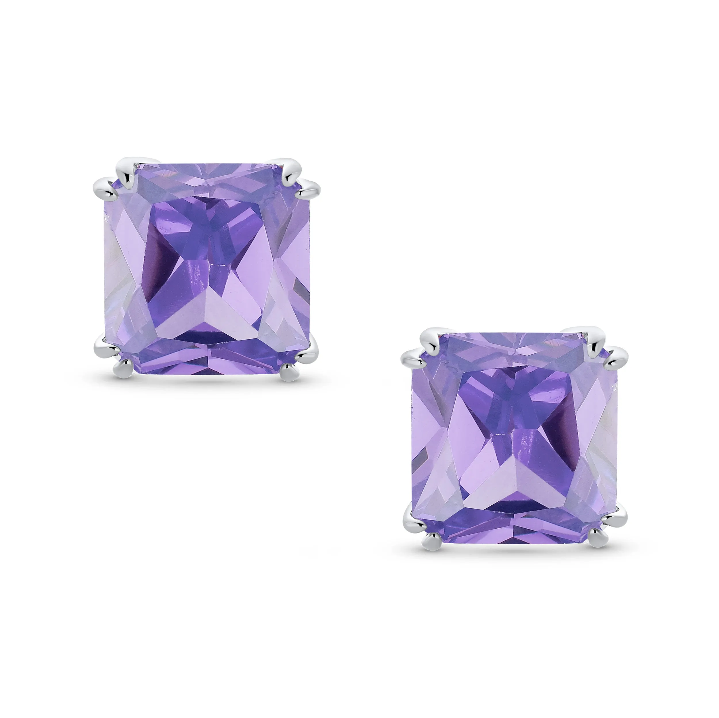 5CT Princess Cut Solitaire CZ Clip On Stud Earrings Birthstone Colors