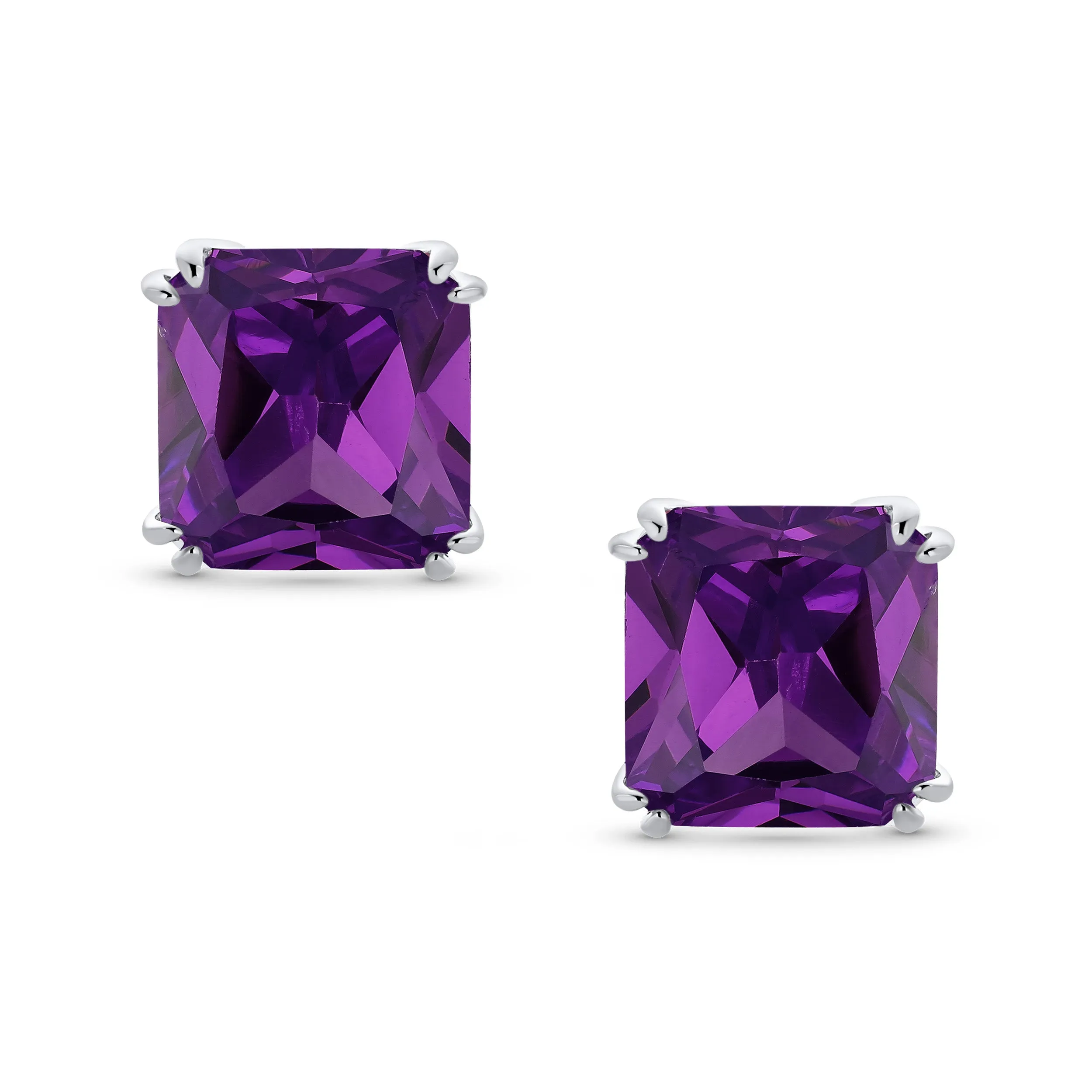 5CT Princess Cut Solitaire CZ Clip On Stud Earrings Birthstone Colors