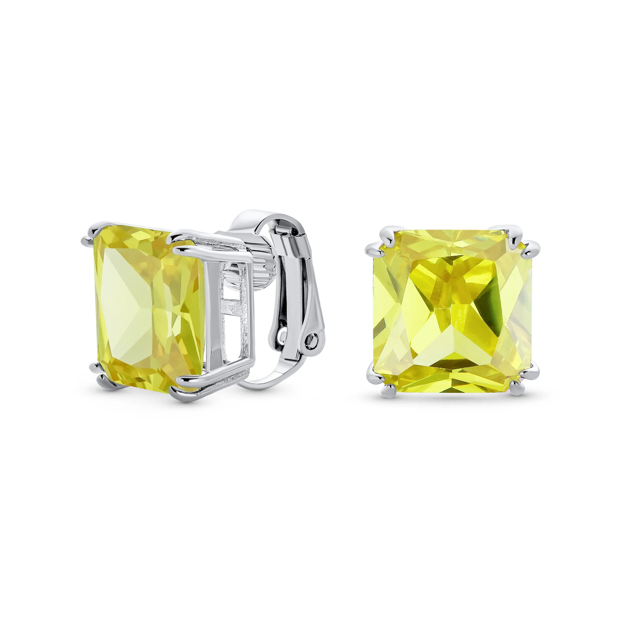 5CT Princess Cut Solitaire CZ Clip On Stud Earrings Birthstone Colors