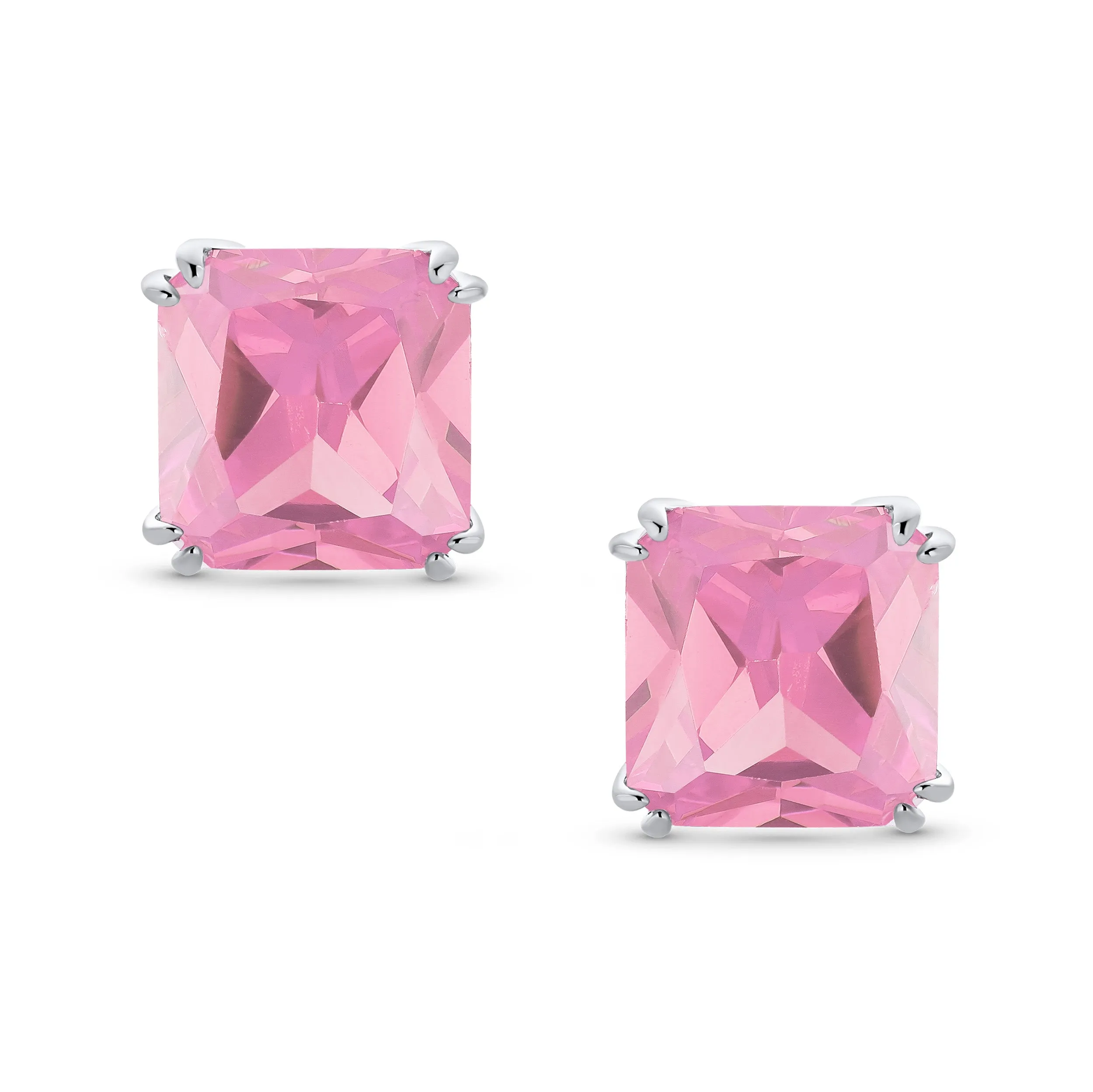 5CT Princess Cut Solitaire CZ Clip On Stud Earrings Birthstone Colors