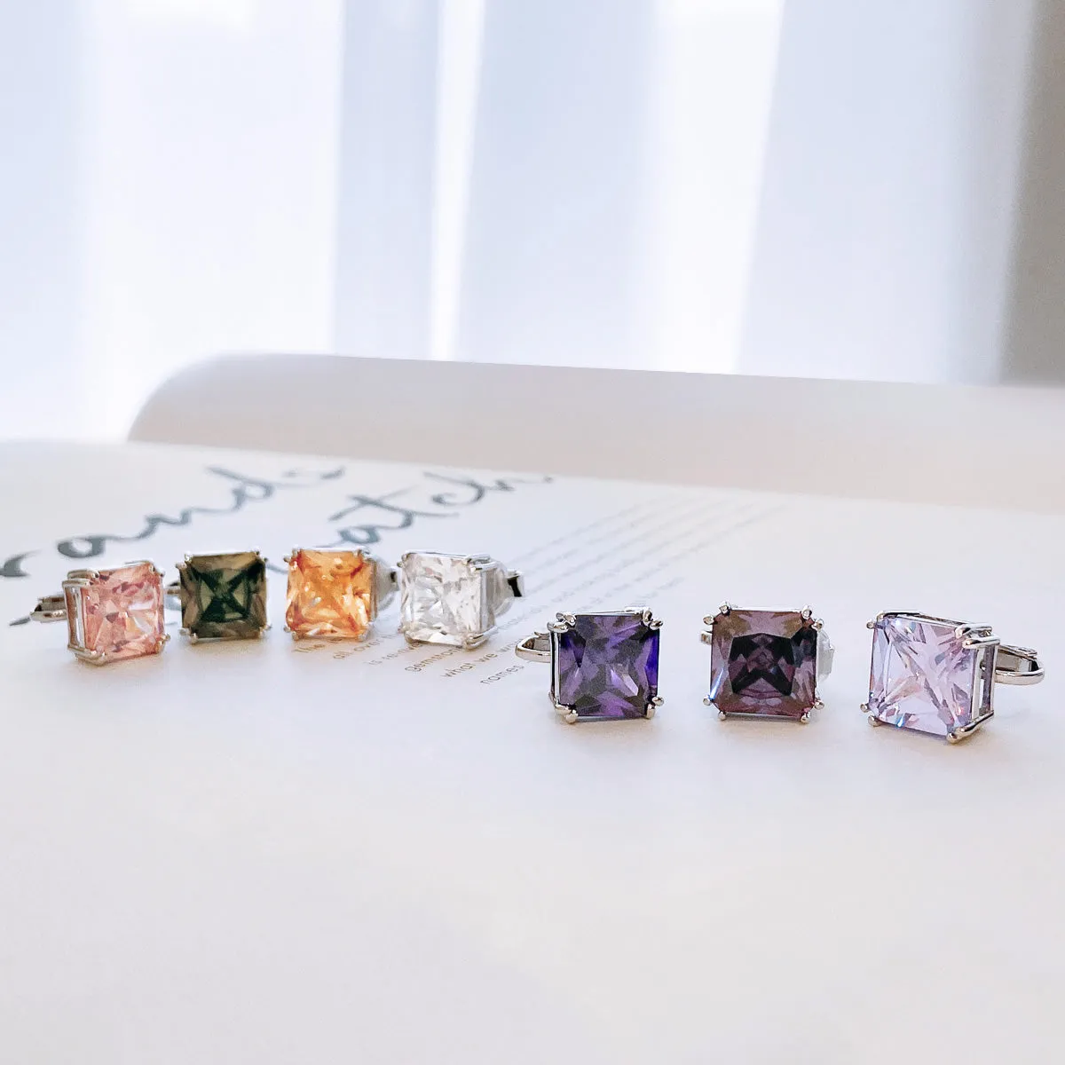 5CT Princess Cut Solitaire CZ Clip On Stud Earrings Birthstone Colors