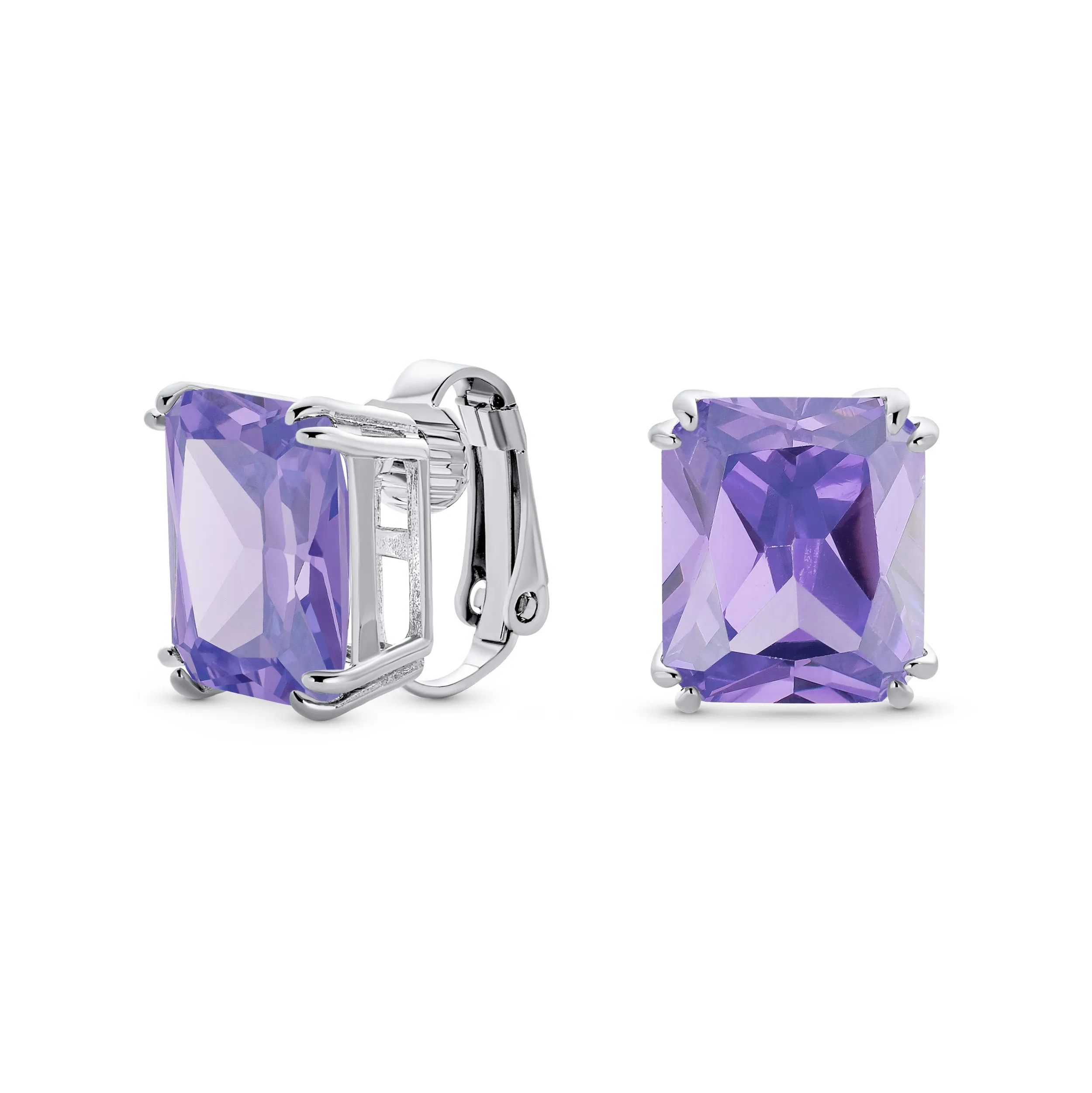 5CT Princess Cut Solitaire CZ Clip On Stud Earrings Birthstone Colors