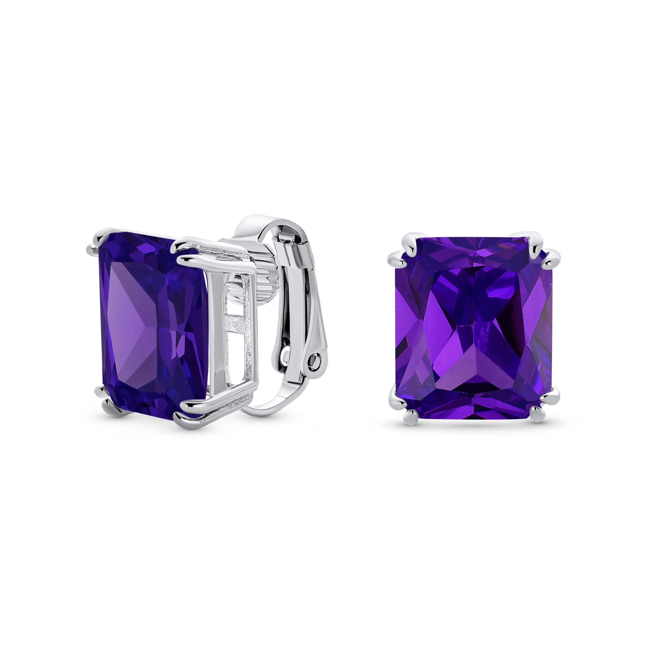 5CT Princess Cut Solitaire CZ Clip On Stud Earrings Birthstone Colors