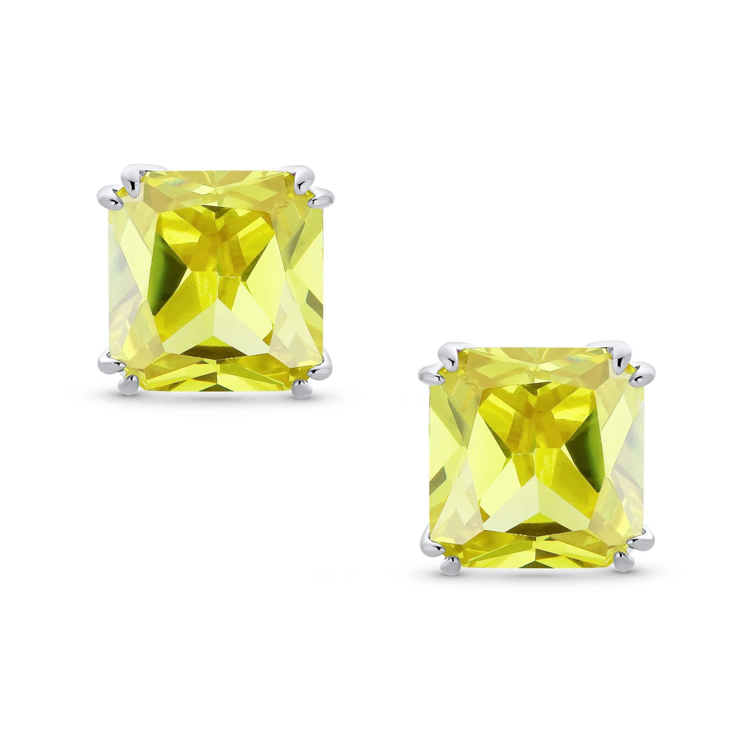 5CT Princess Cut Solitaire CZ Clip On Stud Earrings Birthstone Colors