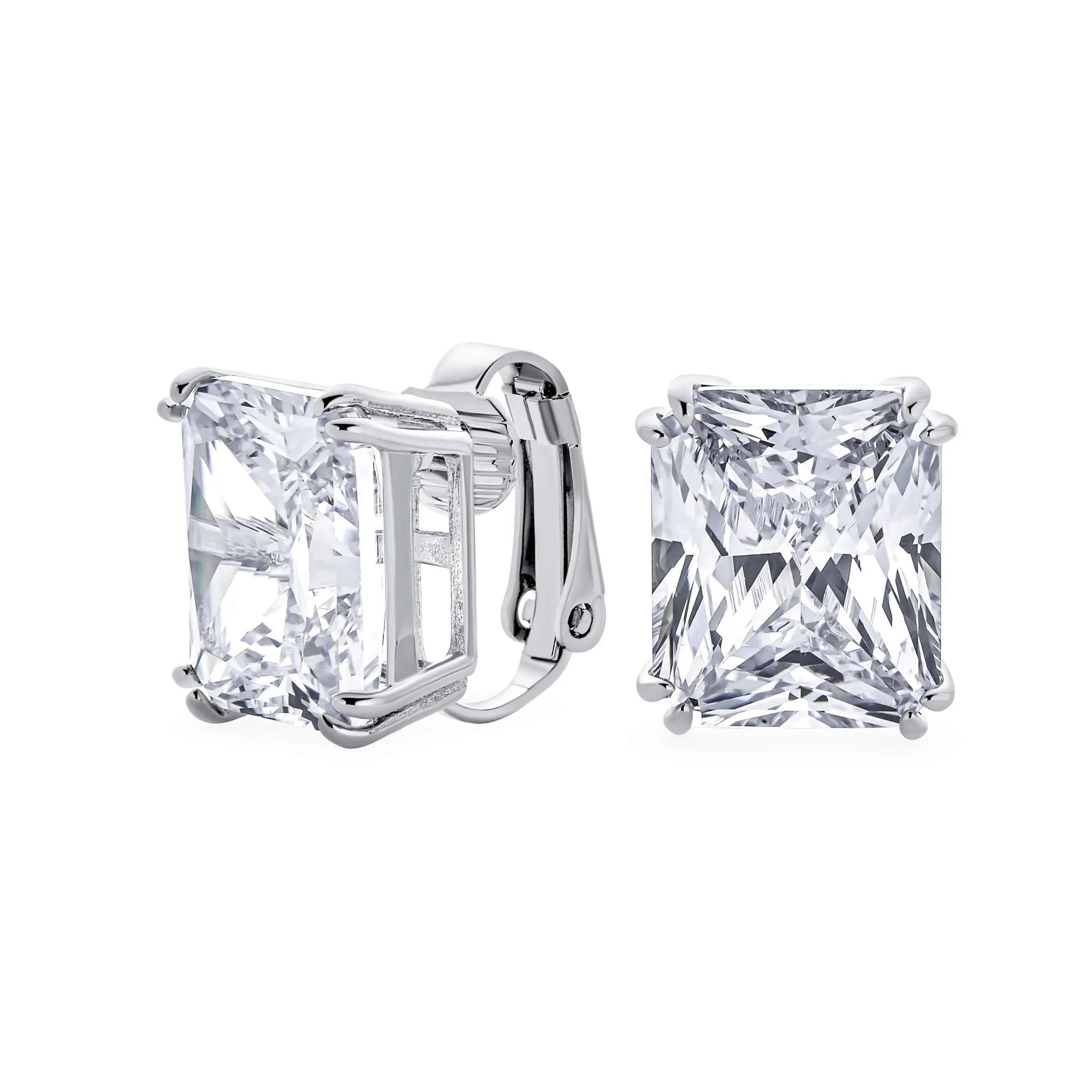 5CT Princess Cut Solitaire CZ Clip On Stud Earrings Birthstone Colors