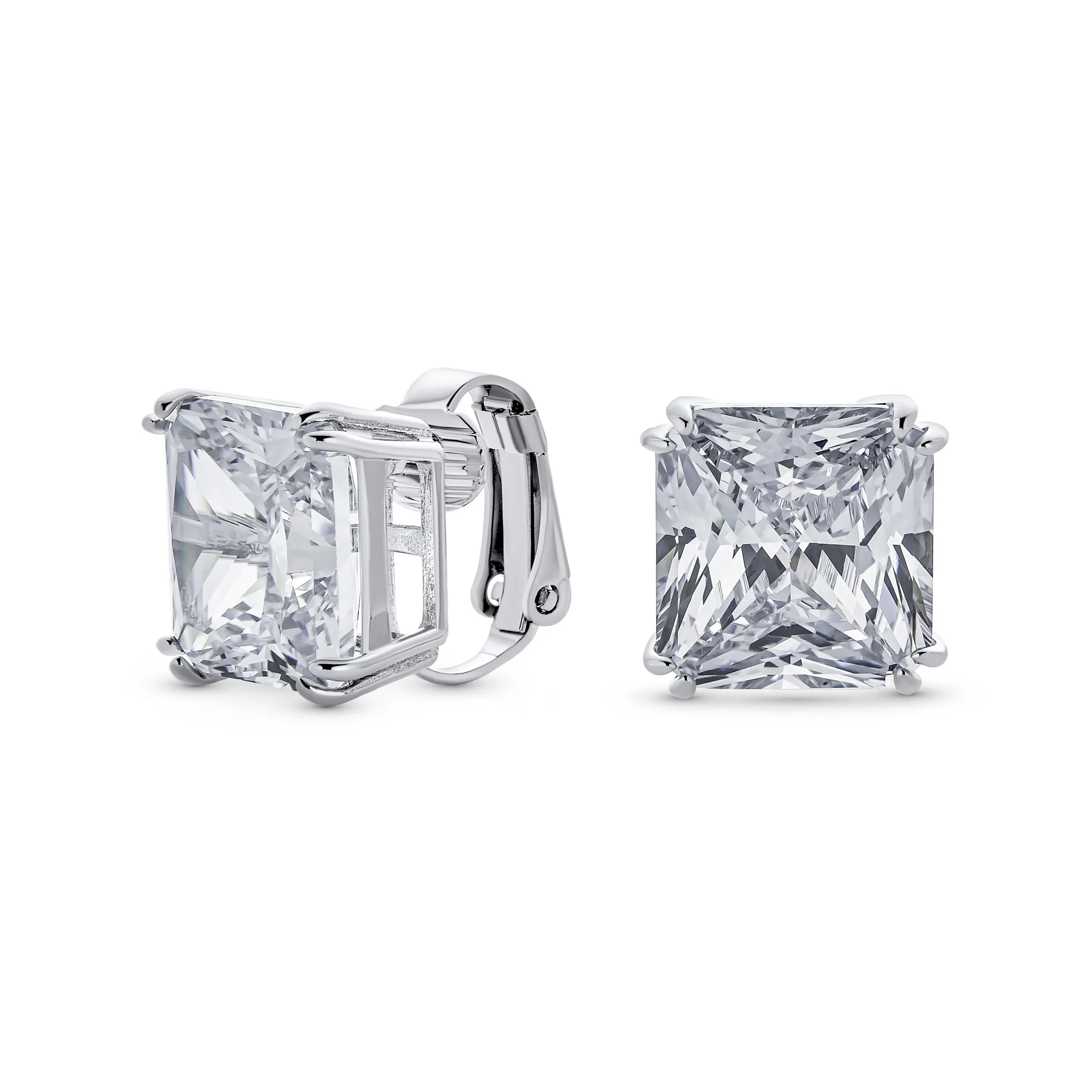 5CT Princess Cut Solitaire CZ Clip On Stud Earrings Birthstone Colors