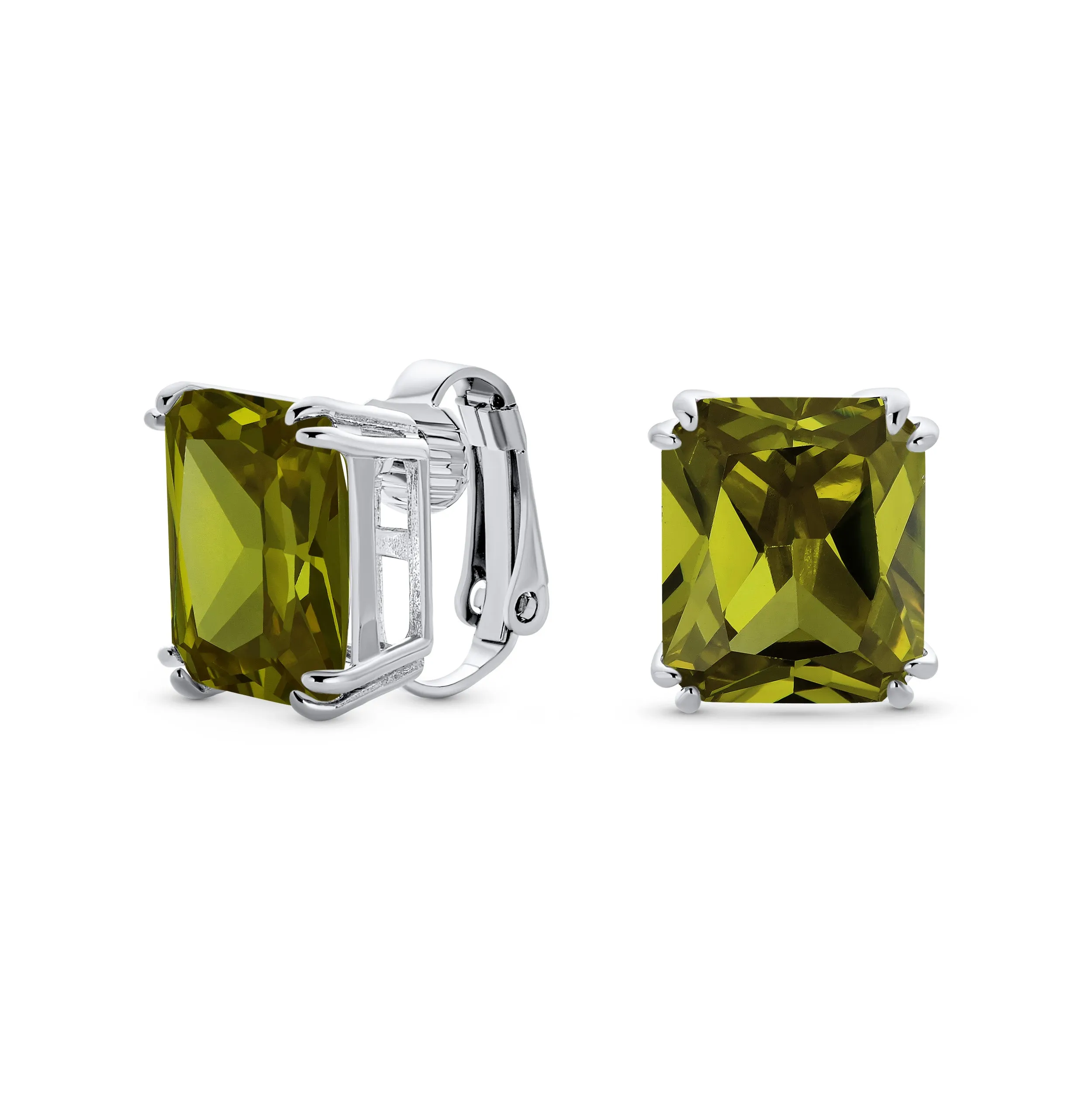 5CT Princess Cut Solitaire CZ Clip On Stud Earrings Birthstone Colors