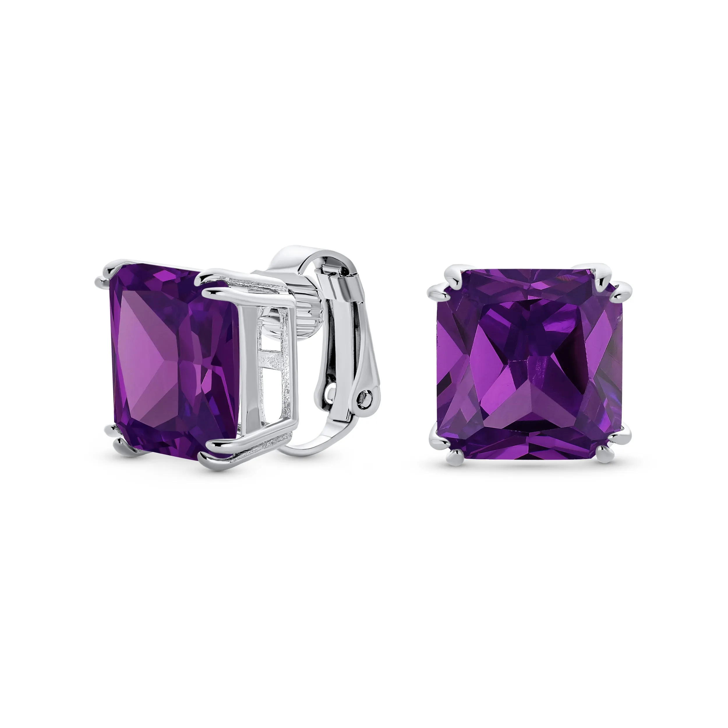 5CT Princess Cut Solitaire CZ Clip On Stud Earrings Birthstone Colors