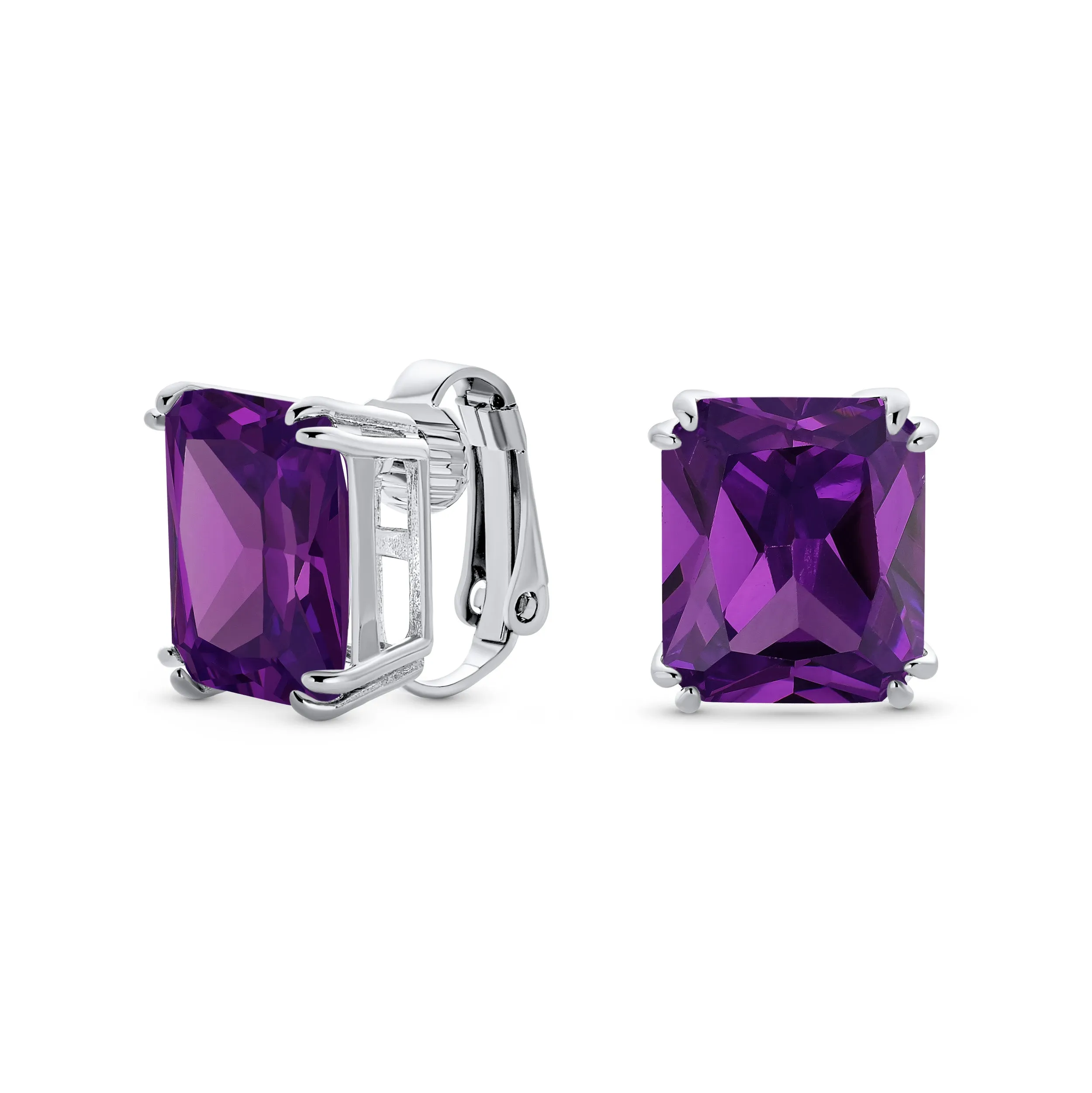 5CT Princess Cut Solitaire CZ Clip On Stud Earrings Birthstone Colors