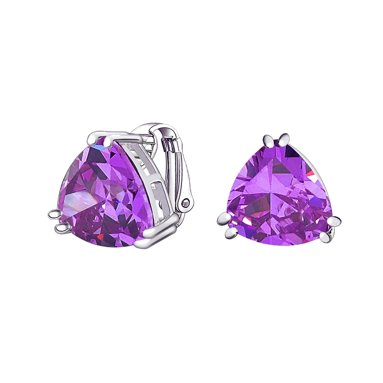 5CT Princess Cut Solitaire CZ Clip On Stud Earrings Birthstone Colors