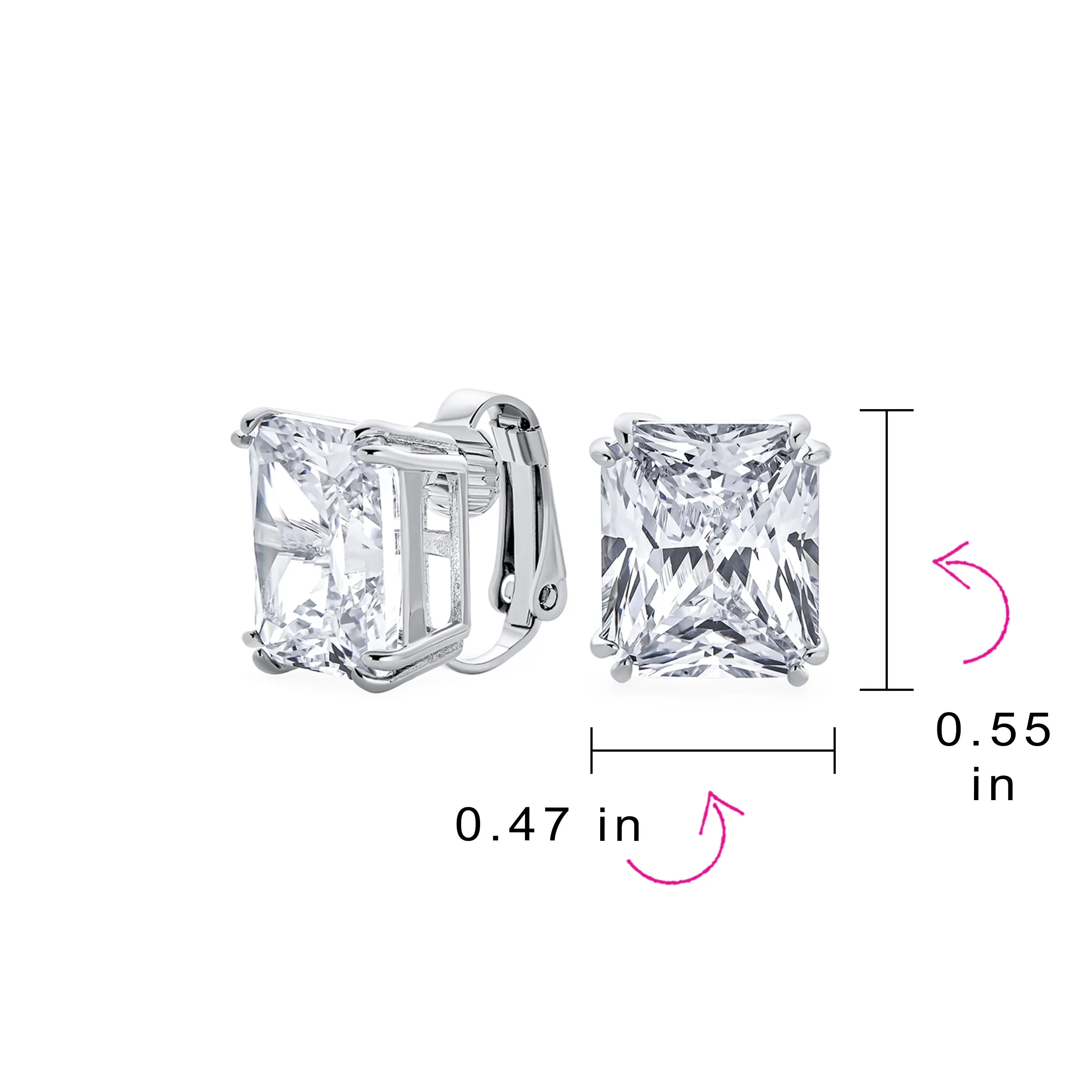 5CT Princess Cut Solitaire CZ Clip On Stud Earrings Birthstone Colors