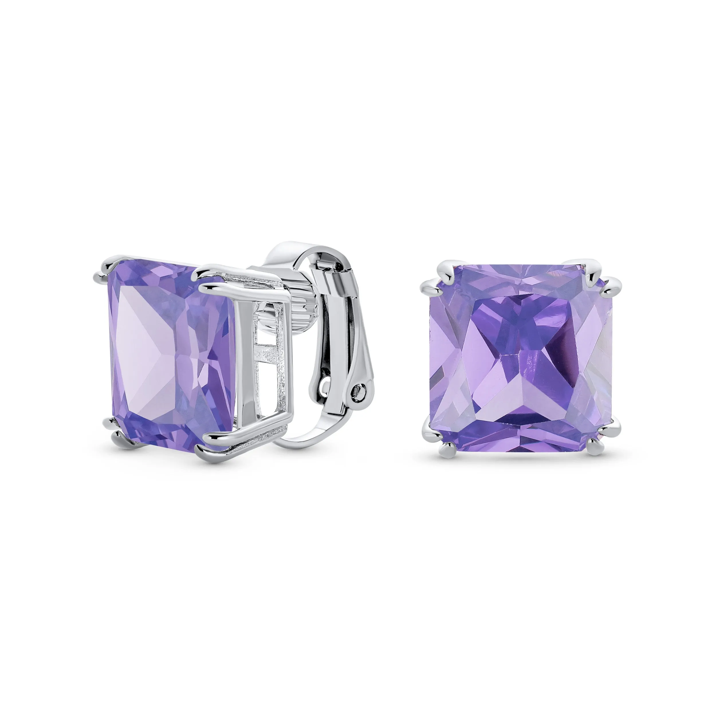 5CT Princess Cut Solitaire CZ Clip On Stud Earrings Birthstone Colors