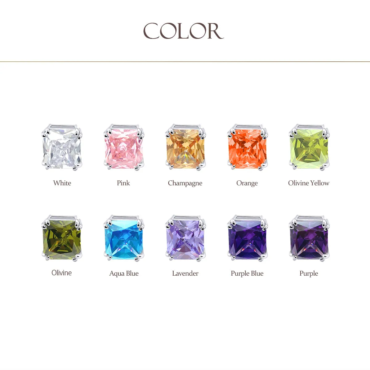 5CT Princess Cut Solitaire CZ Clip On Stud Earrings Birthstone Colors