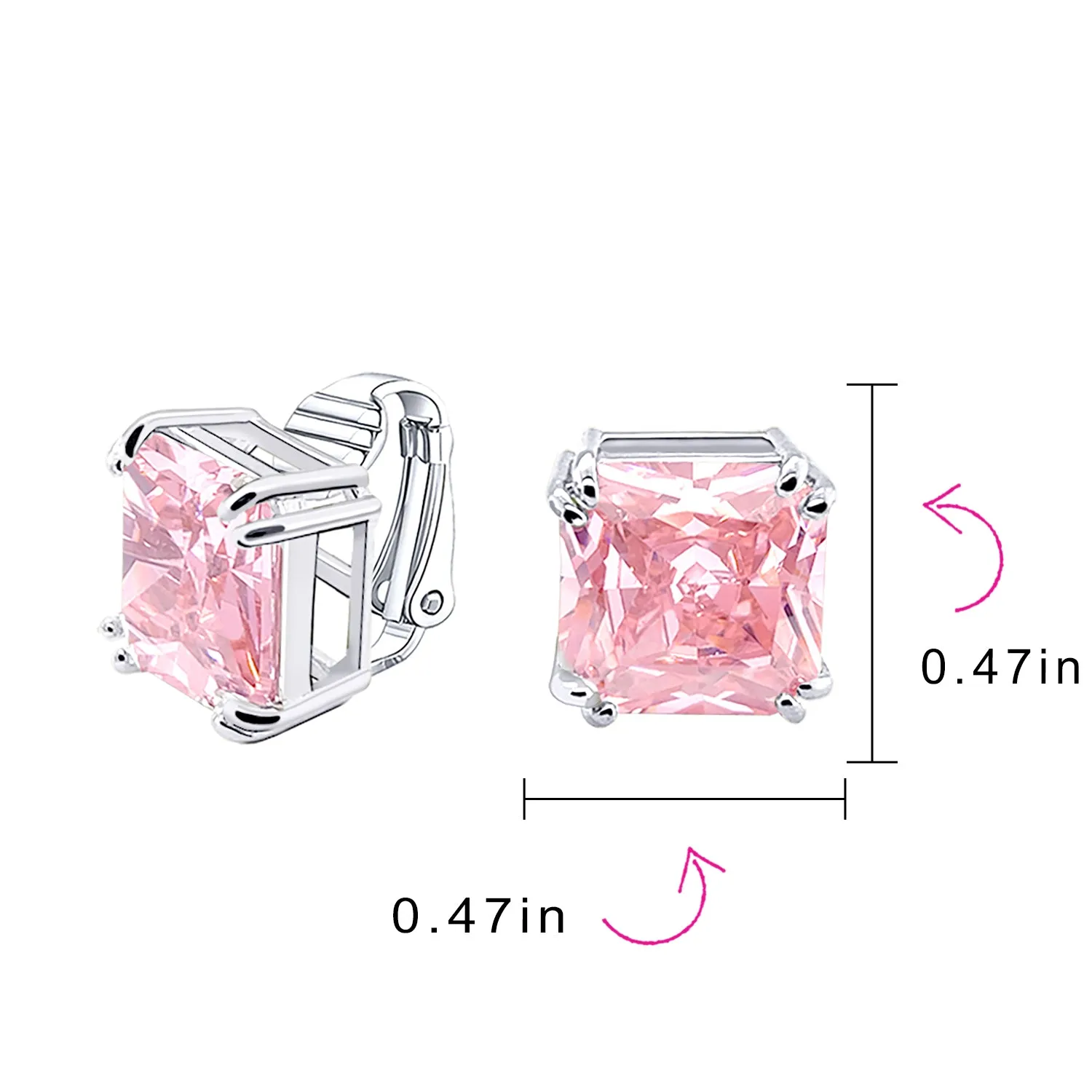 5CT Princess Cut Solitaire CZ Clip On Stud Earrings Birthstone Colors