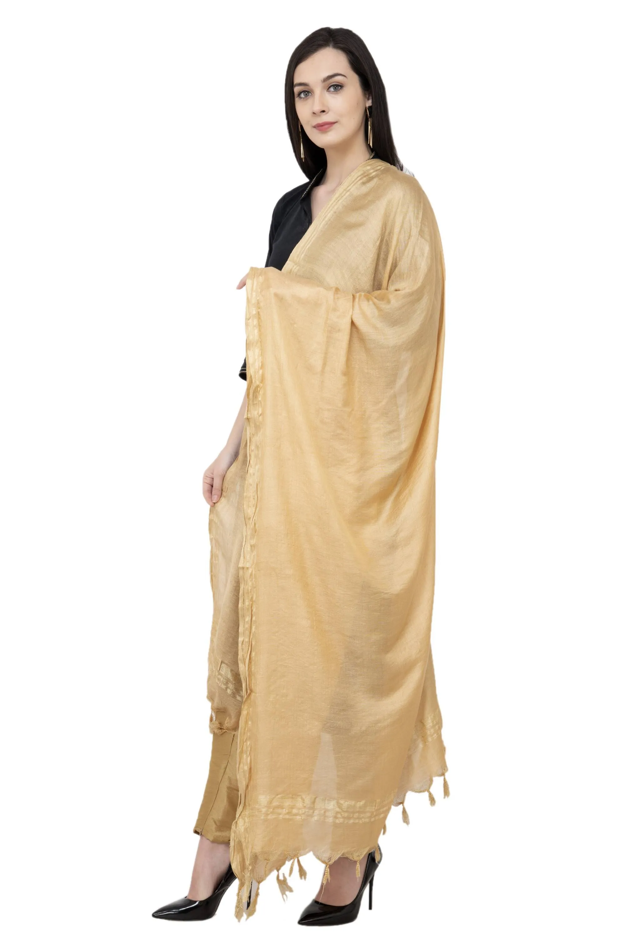 A R SILK Golden Color Fancy Silk Dupattas and Chunnis