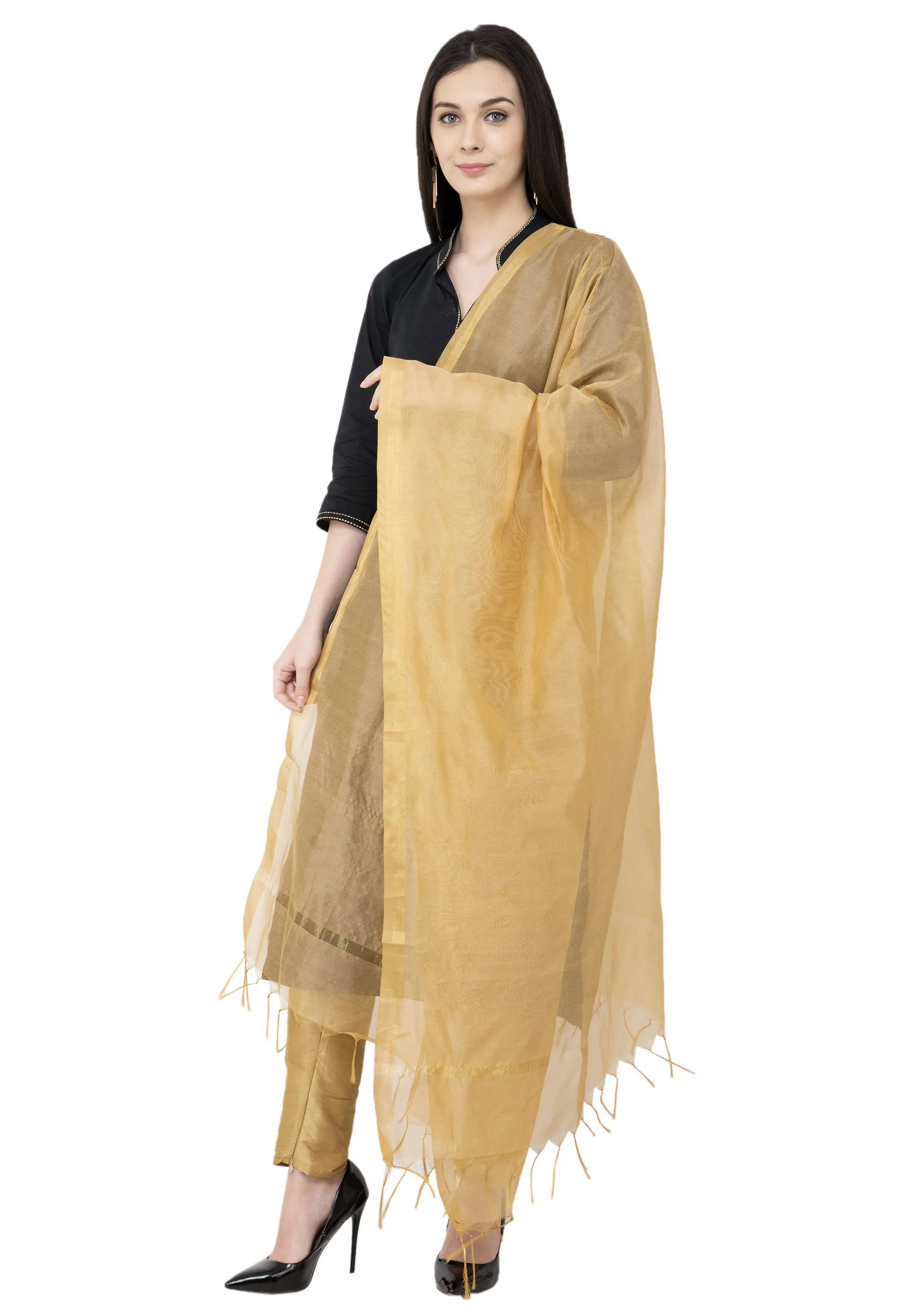 A R SILK Golden Color Fancy Silk Dupattas and Chunnis