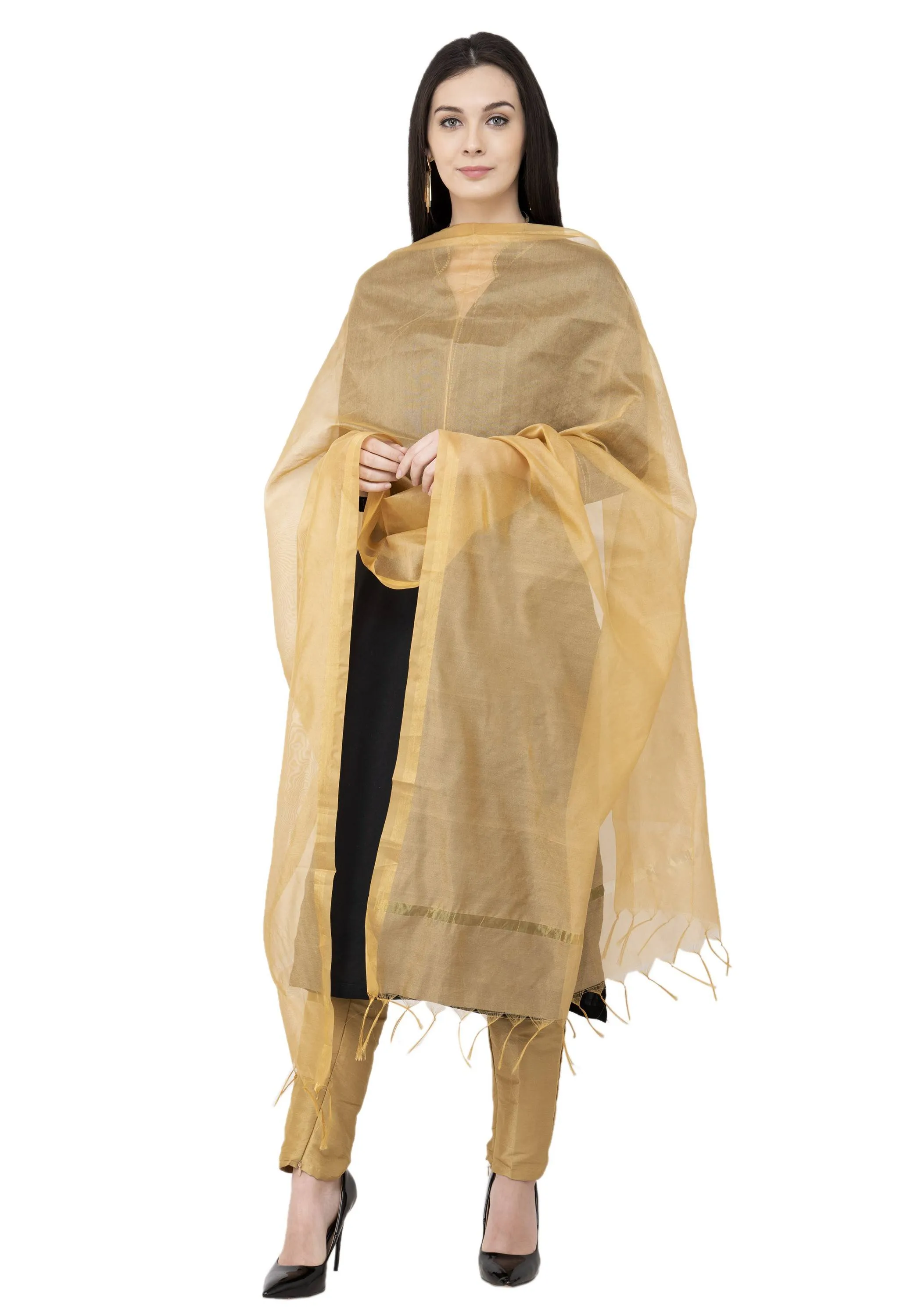 A R SILK Golden Color Fancy Silk Dupattas and Chunnis