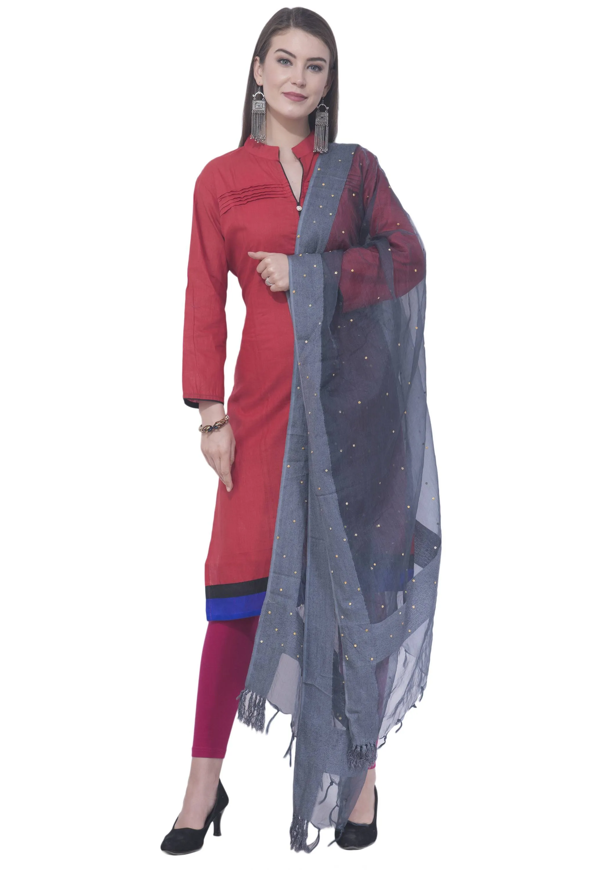 A R SILK Gray Color Chandna Orgenza cotton Dupattas and Chunnis