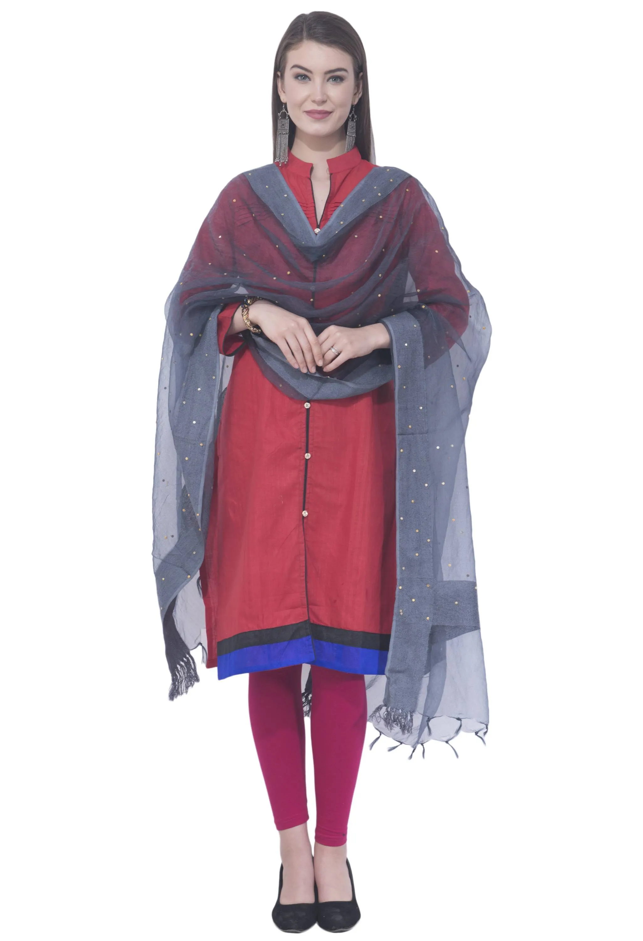 A R SILK Gray Color Chandna Orgenza cotton Dupattas and Chunnis