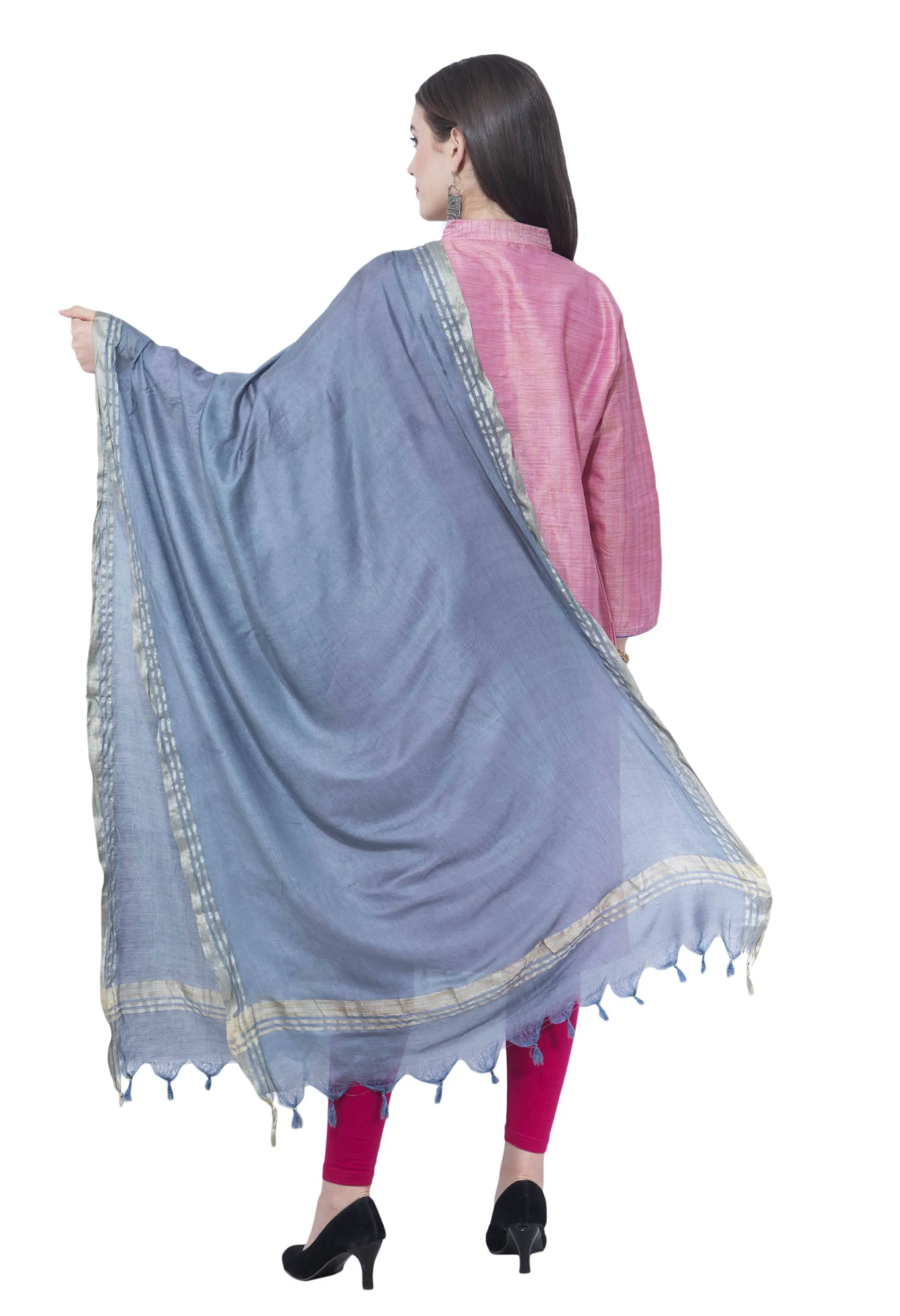 A R SILK Gray Color Golden border Cotton Dupattas and Chunnis