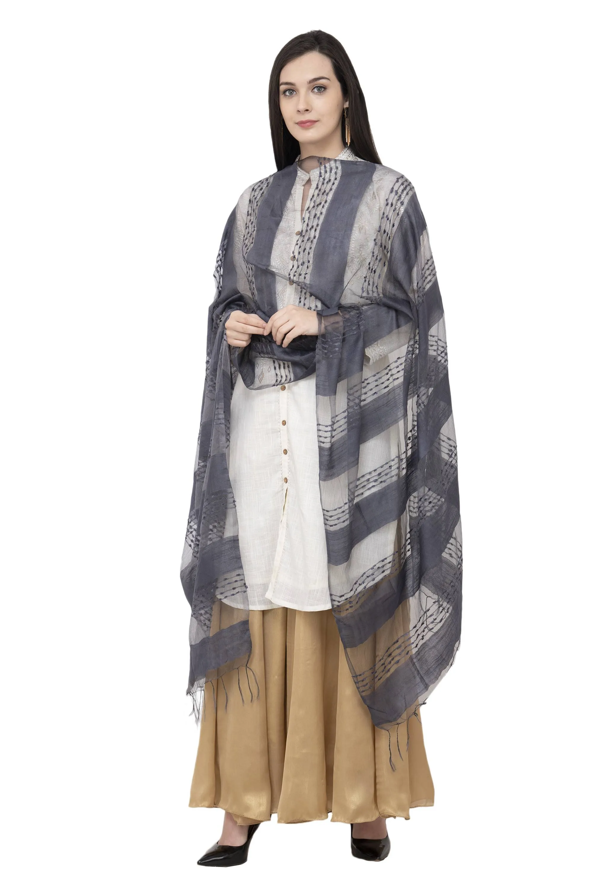 A R SILK Payal Plan Regular Dupatta Gray Color Dupatta or Chunni