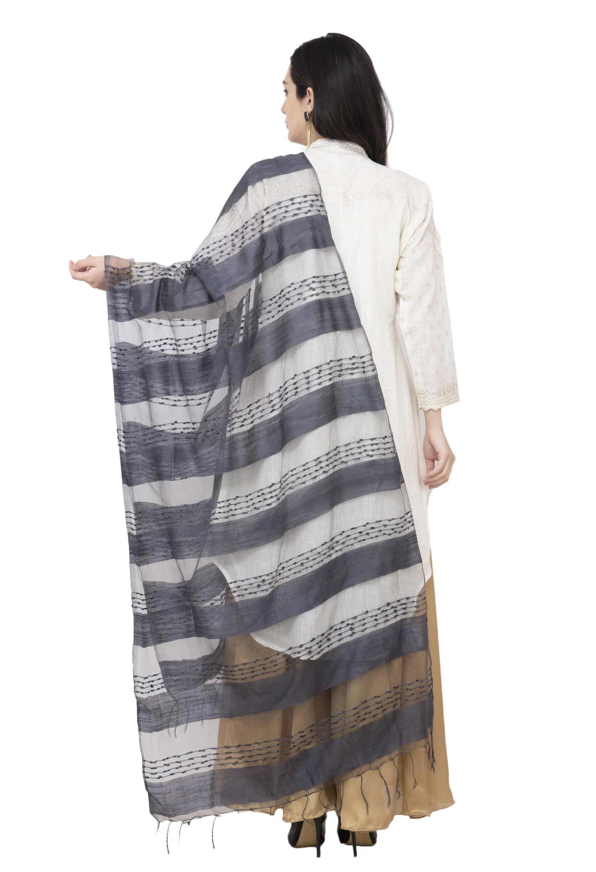 A R SILK Payal Plan Regular Dupatta Gray Color Dupatta or Chunni