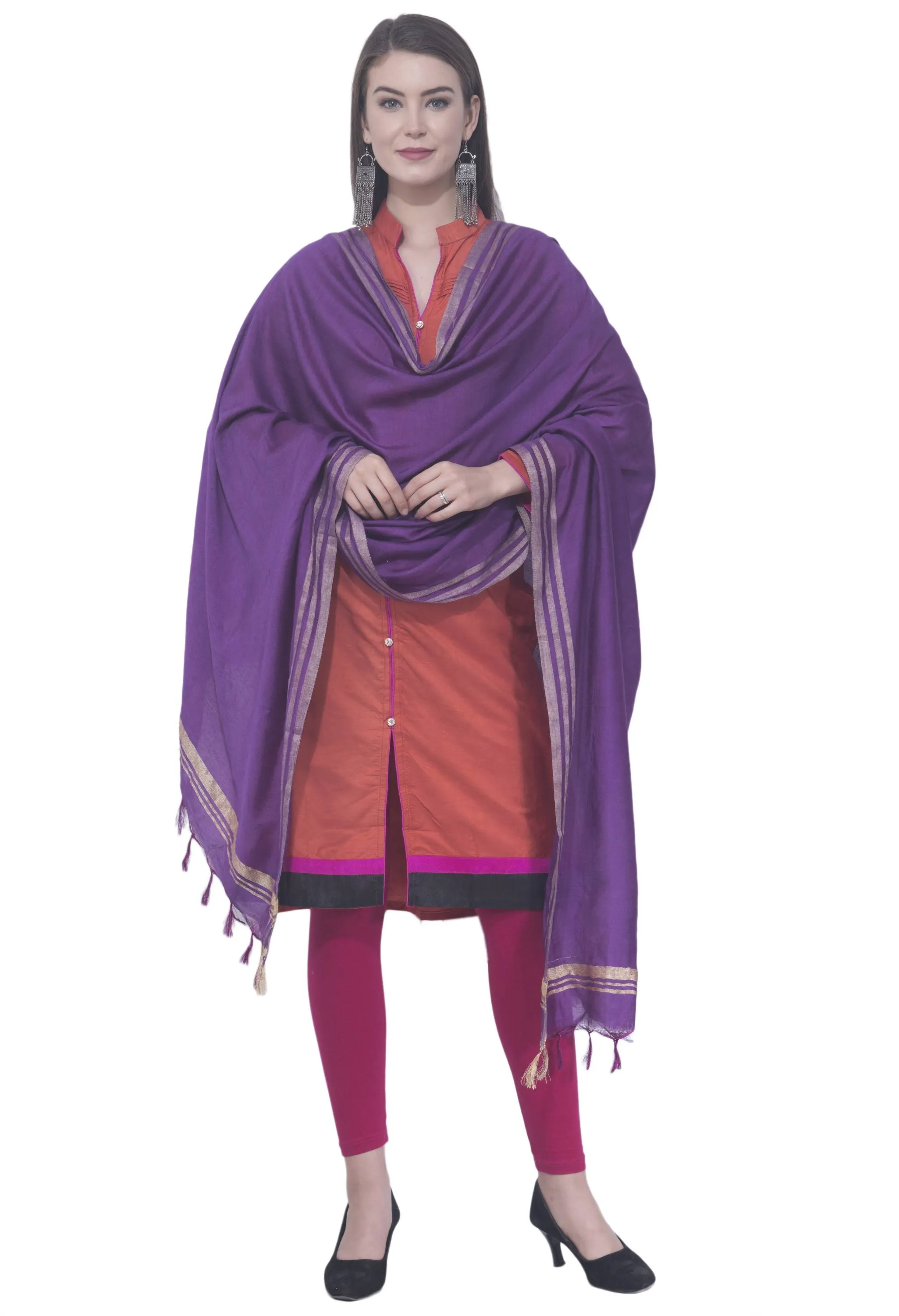 A R SILK Purple Color Golden border Cotton Dupattas and Chunnis