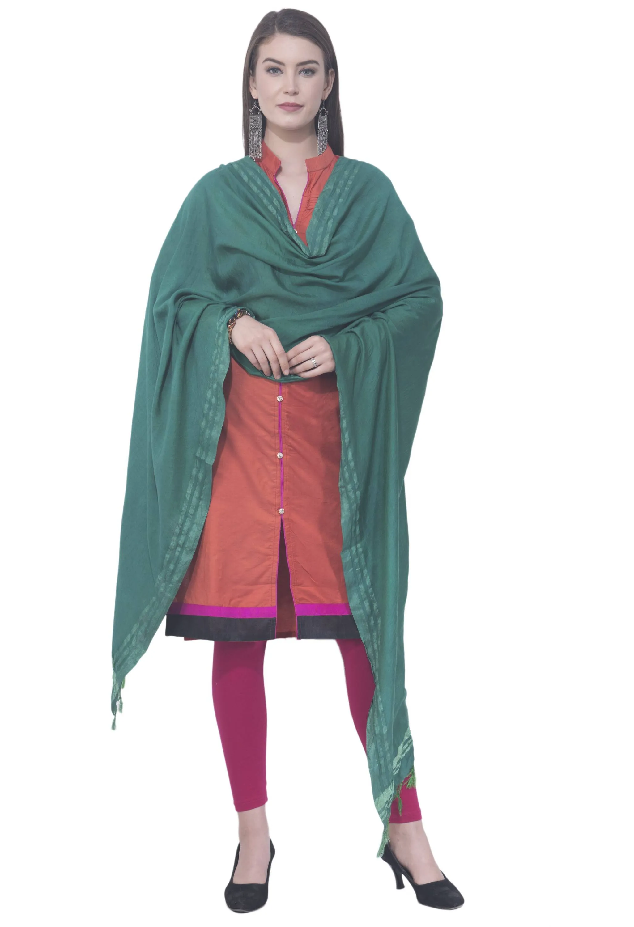 A R SILK Rama green Color Golden border Cotton Dupattas and Chunnis