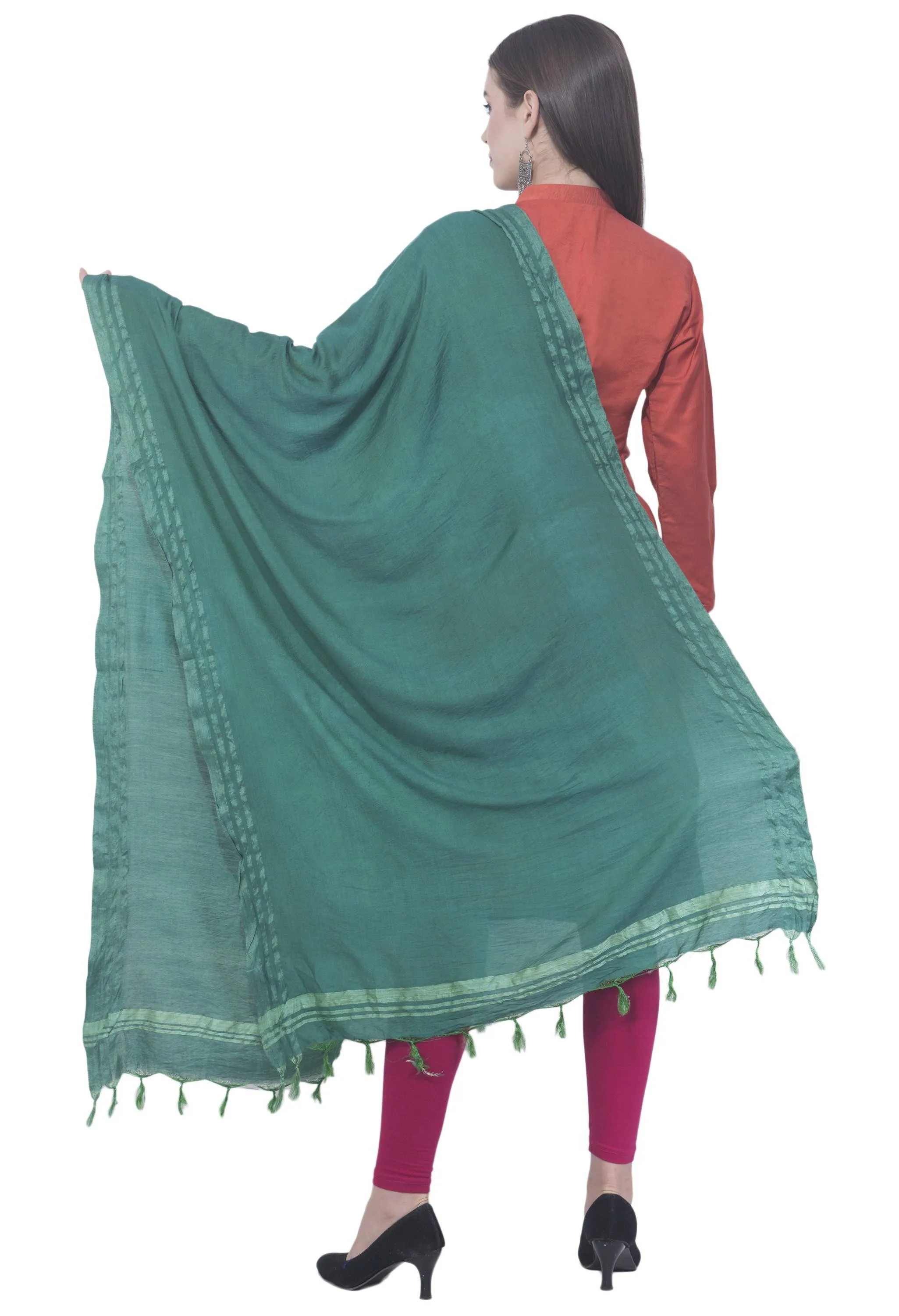 A R SILK Rama green Color Golden border Cotton Dupattas and Chunnis