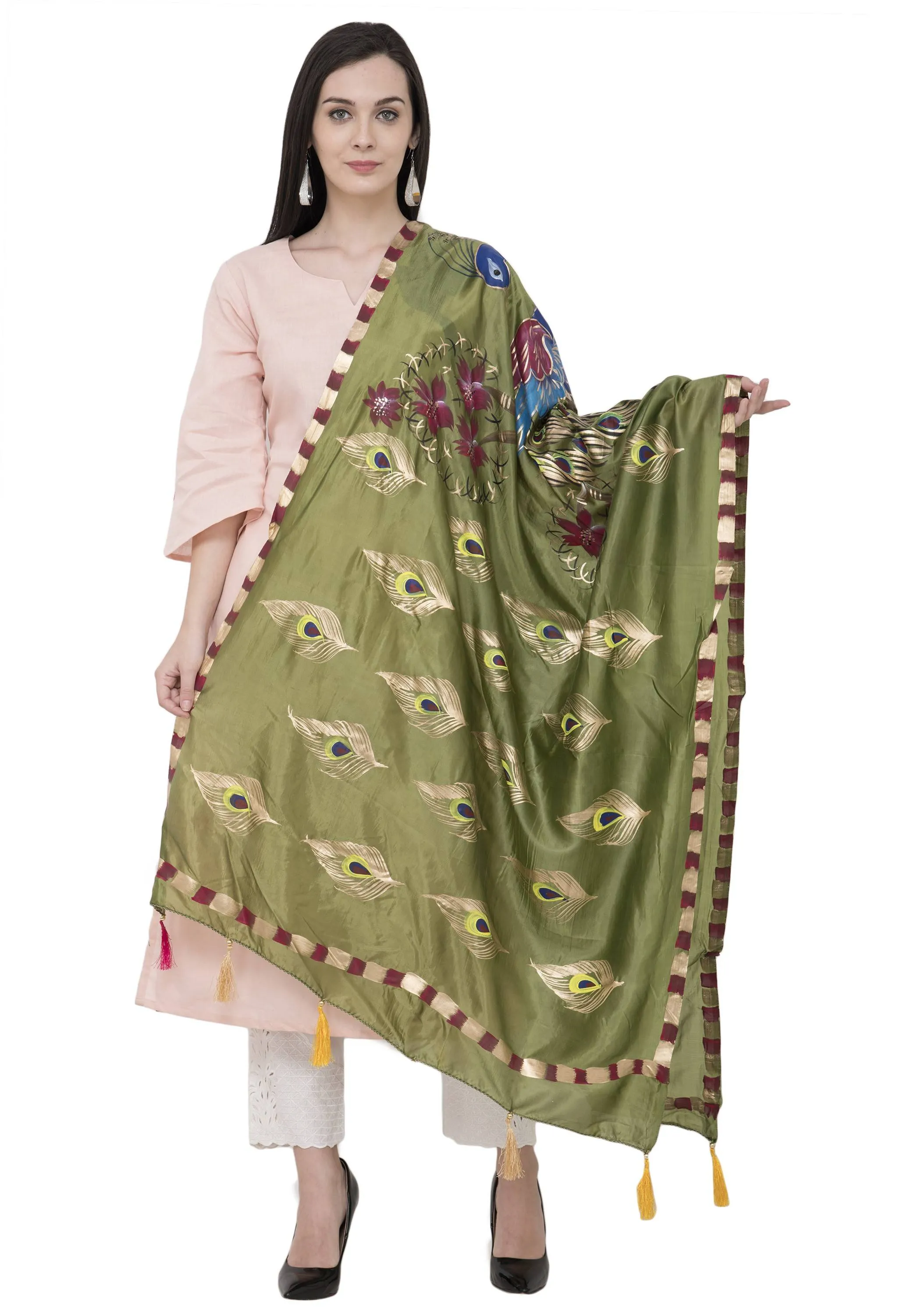 A R Silk Silk Peacock Multi Fancy Dupatta Color Mehendi Green Dupatta or Chunni